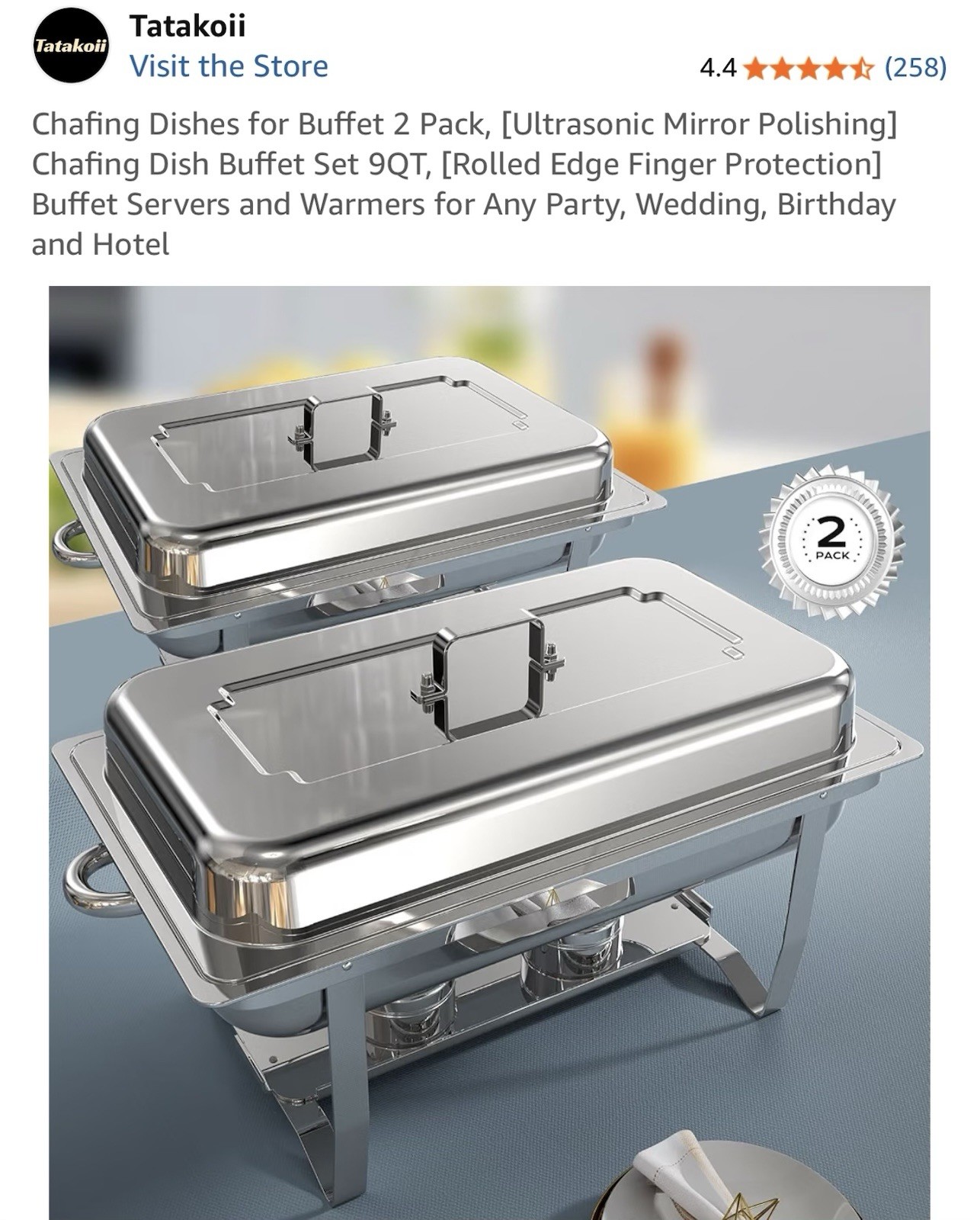 Chafing Dish -Buffet Ultrasonic Mirror Polishing 9QT Rolled Edge Server Warmer