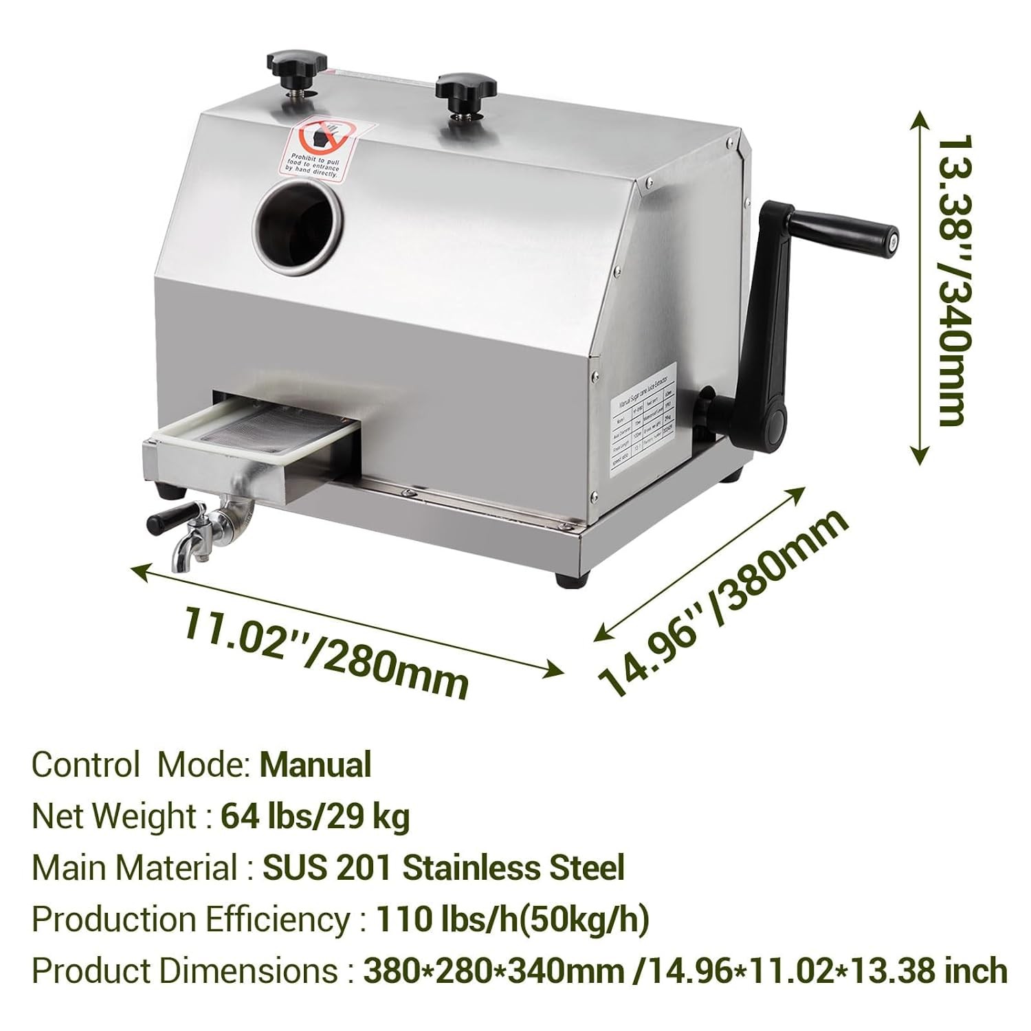 Sugar Cane Juicer Manual 3 Roller Stainless Steel