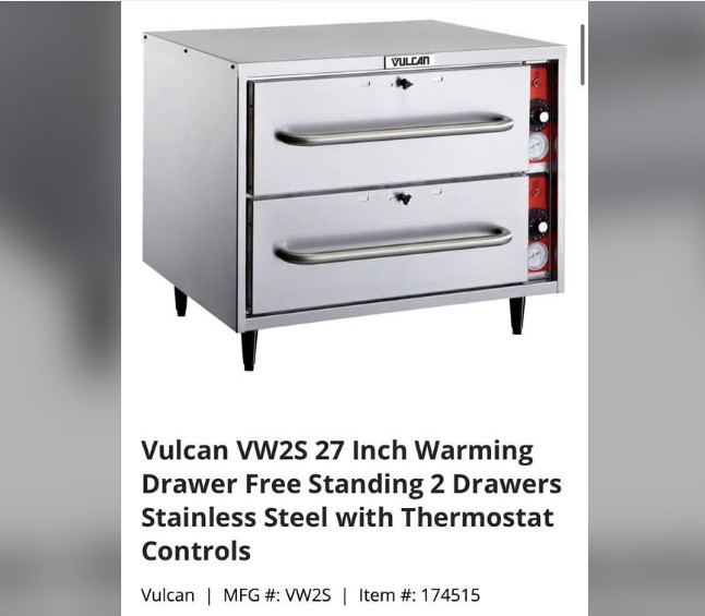 Vulcan VW2S Free Standing Warming Drawer – 950 Watts
