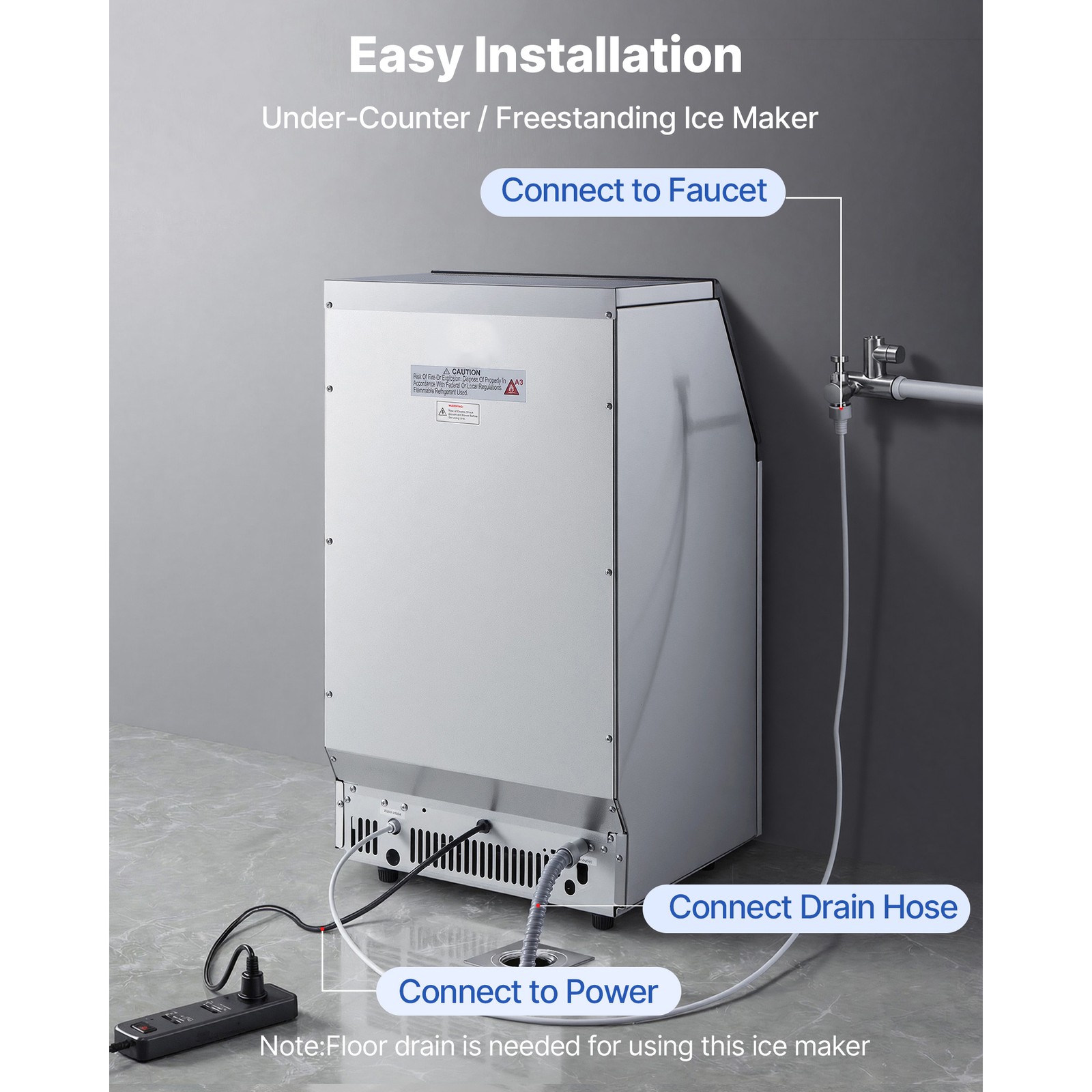 Uimoso 130lb/24H Commercial Ice Maker Crescent-shaped Ice Cube Machine Stainless