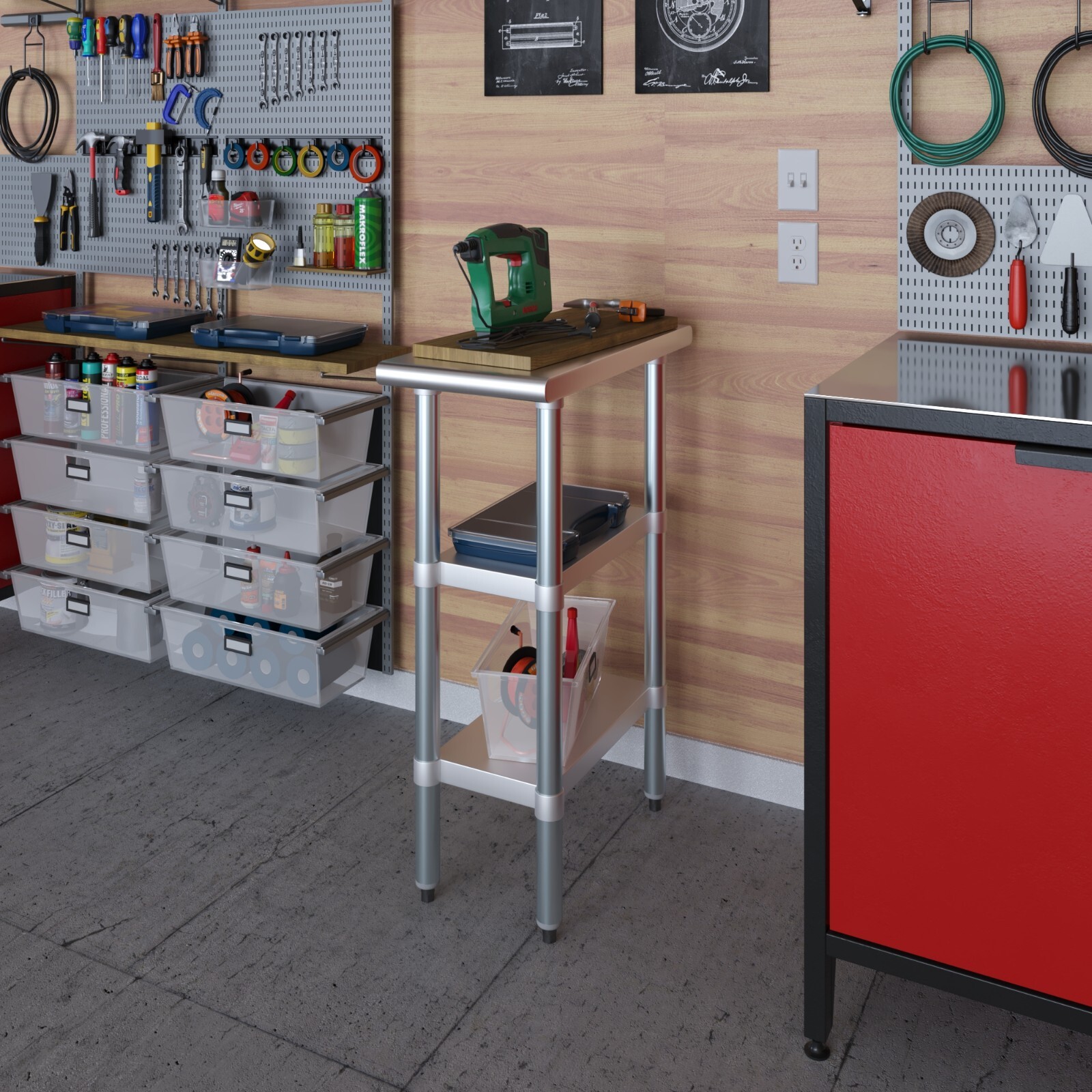 24 in. x 12 in. Stainless Steel Work Table with 2 Shelves | Metal Utility Table