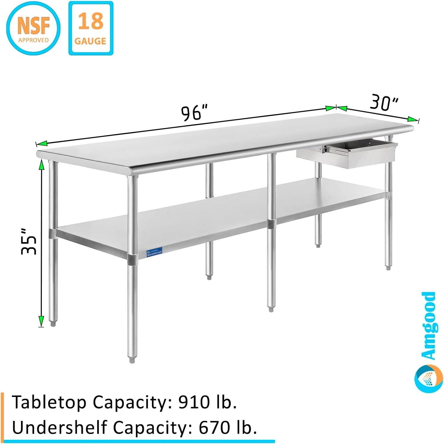 Commercial Stainless Steel Metal Work Table with Drawer