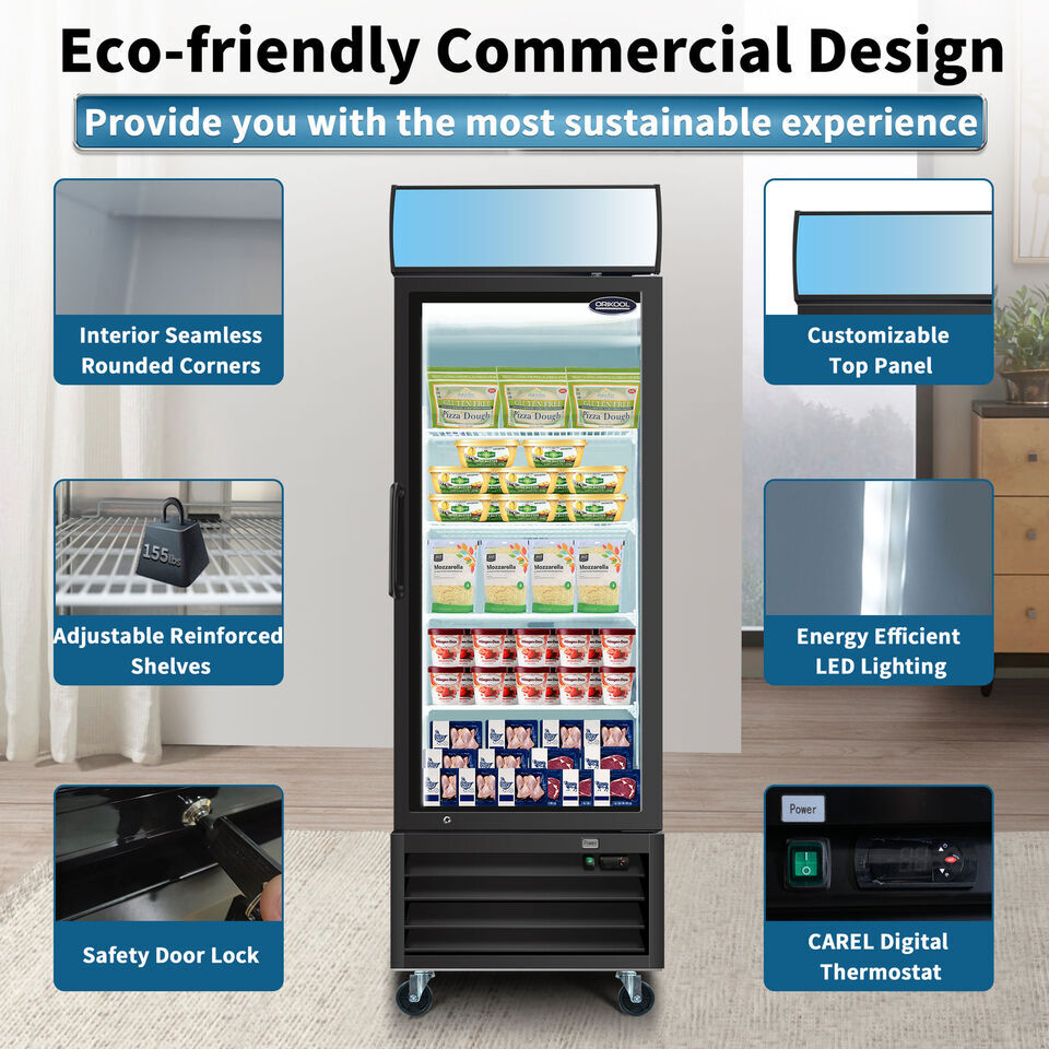 23″ 11 cu.ft Glass Door Merchandiser Refrigerator Beverage Cooler w/ Swing door