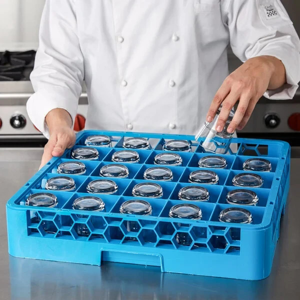 Carlisle RG25 OptiClean 25-Compartment Blue Washer Glass Rack RG2514 (RG25-14)