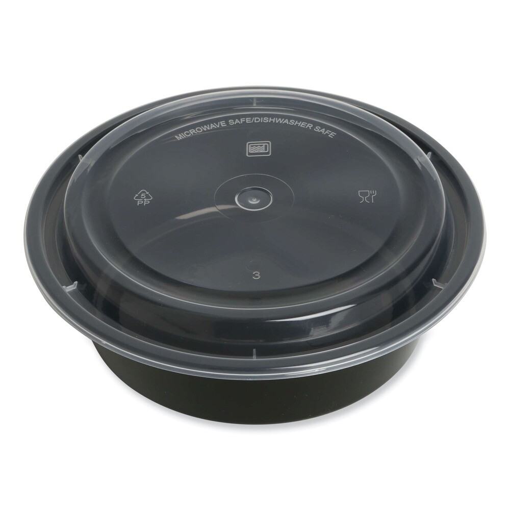 GEN TORND32 Plastic Microwavable Food Container – Round Black/Clear (150/CT) New