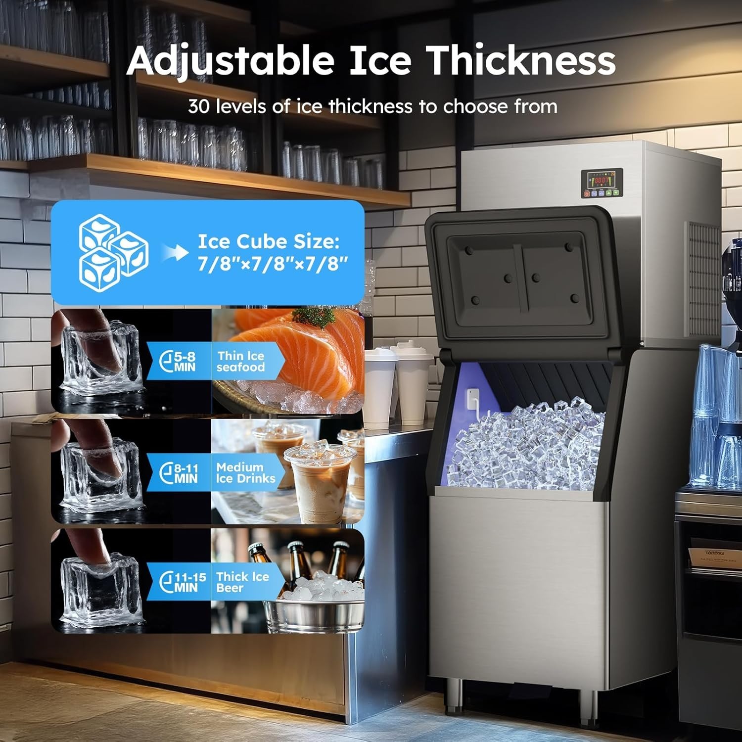 Commercial Ice Maker 680lbs/24H Freestanding Ice Maker Machine Self-Cleaning