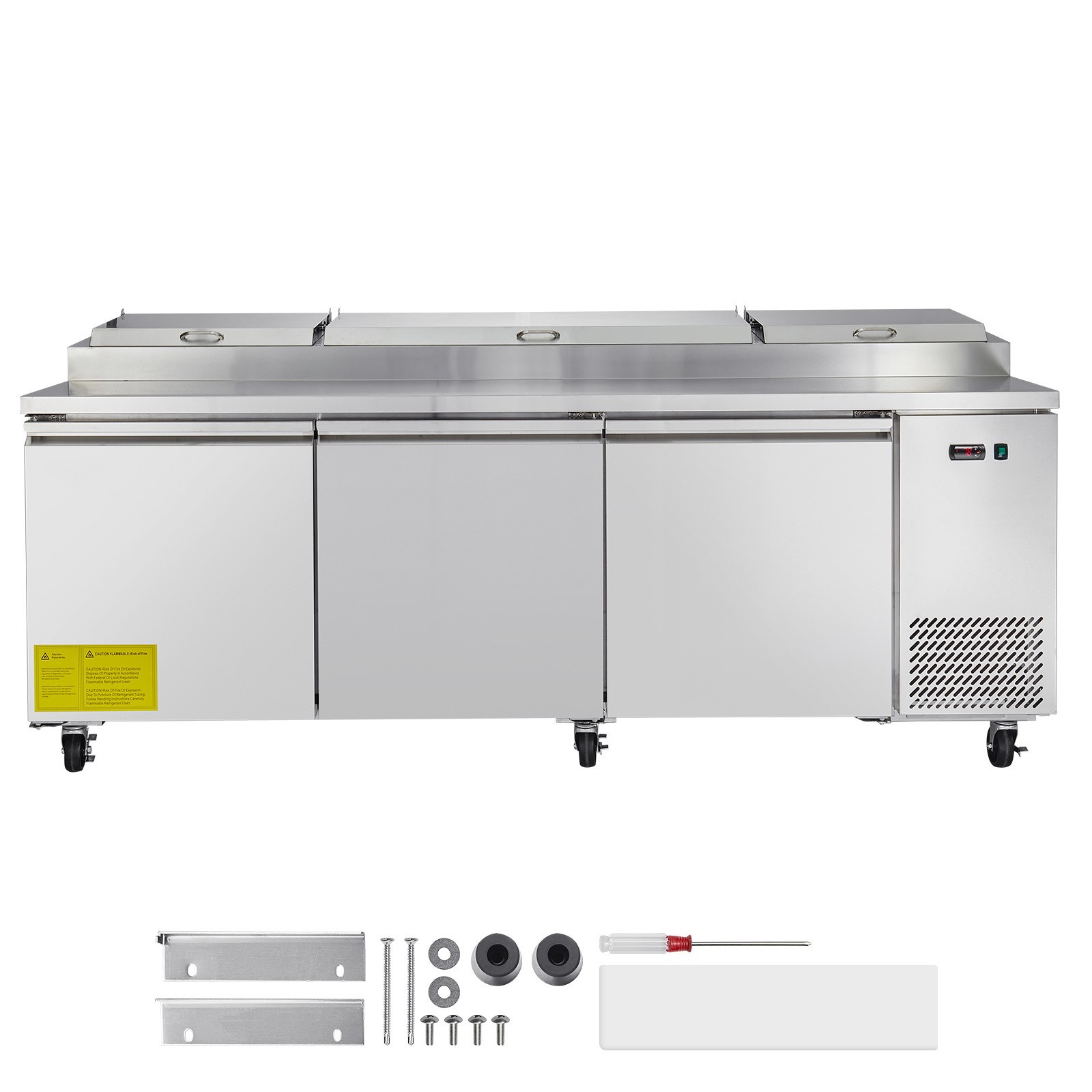 Uimoso 93 Inch Pizza Prep Refrigerated Prep Table Stainless Steel 3 Doors Fridge