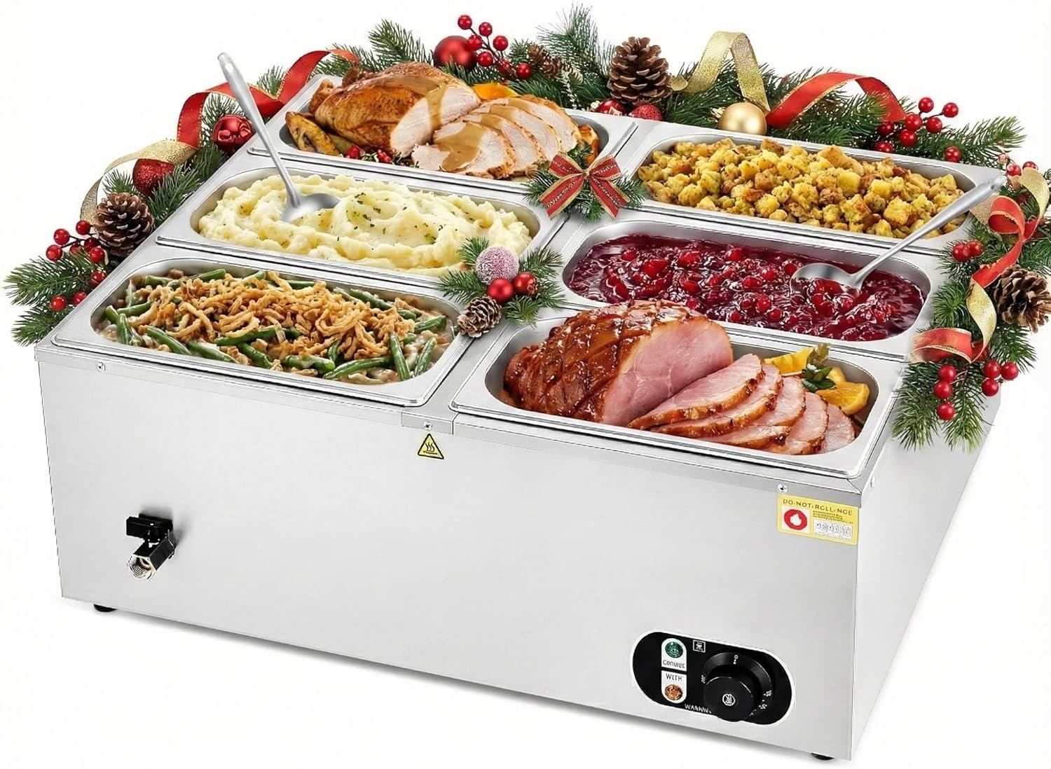 WILPREP 1500W Commercial Food Warmer with Six 1/3 Pans, Used