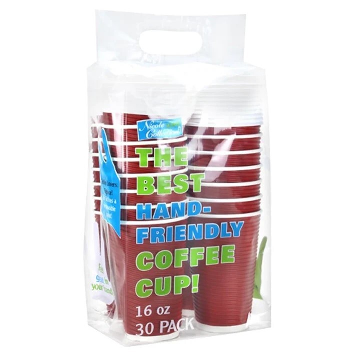 16 Oz Disposable Hot Paper Coffee Cups With Double Wall Ripple Lids Maroon 30PCS