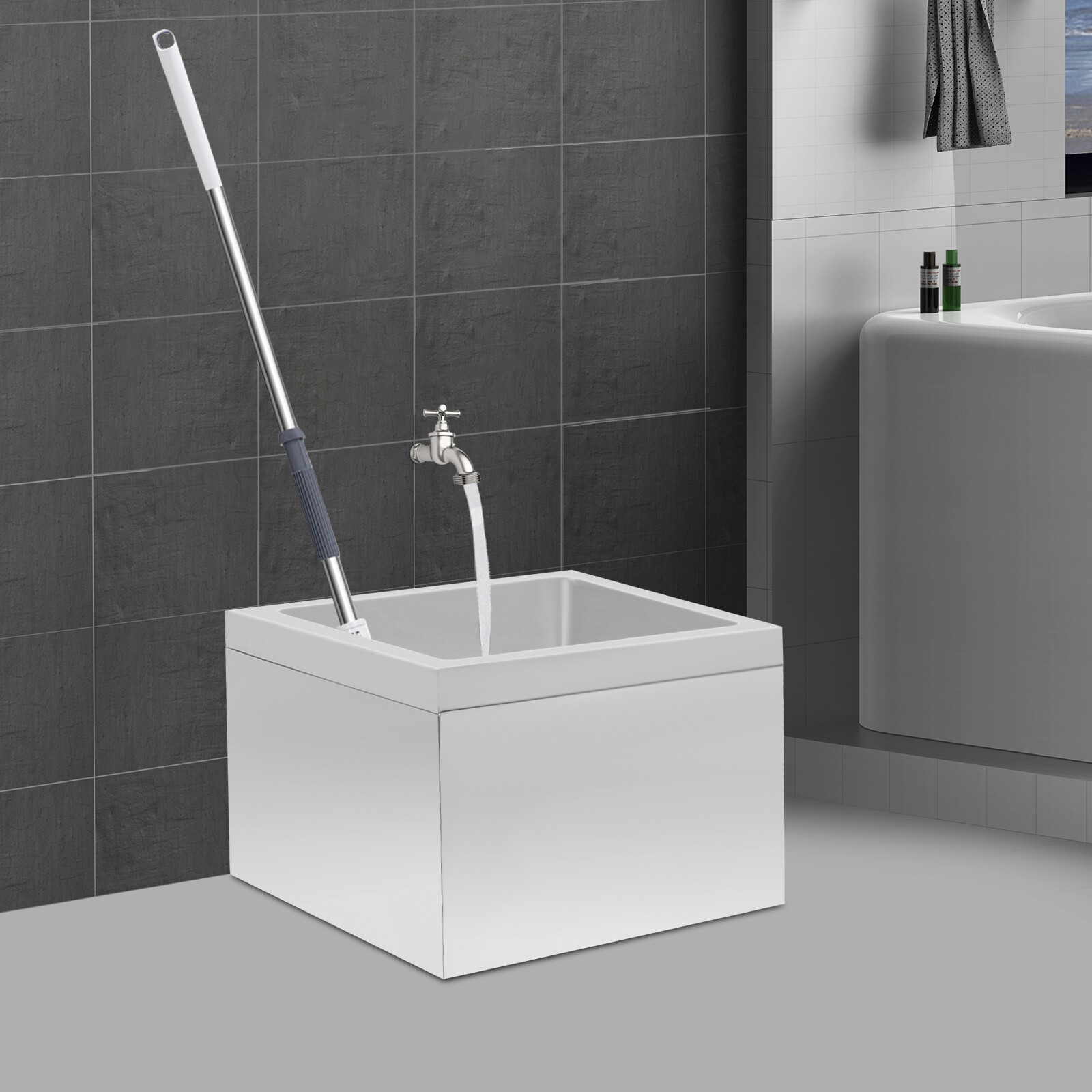 Stainless Steel Floor Kitchen Mop Sink 19″ x 22″ x 12″ 8″ Deep Basin Rectangular
