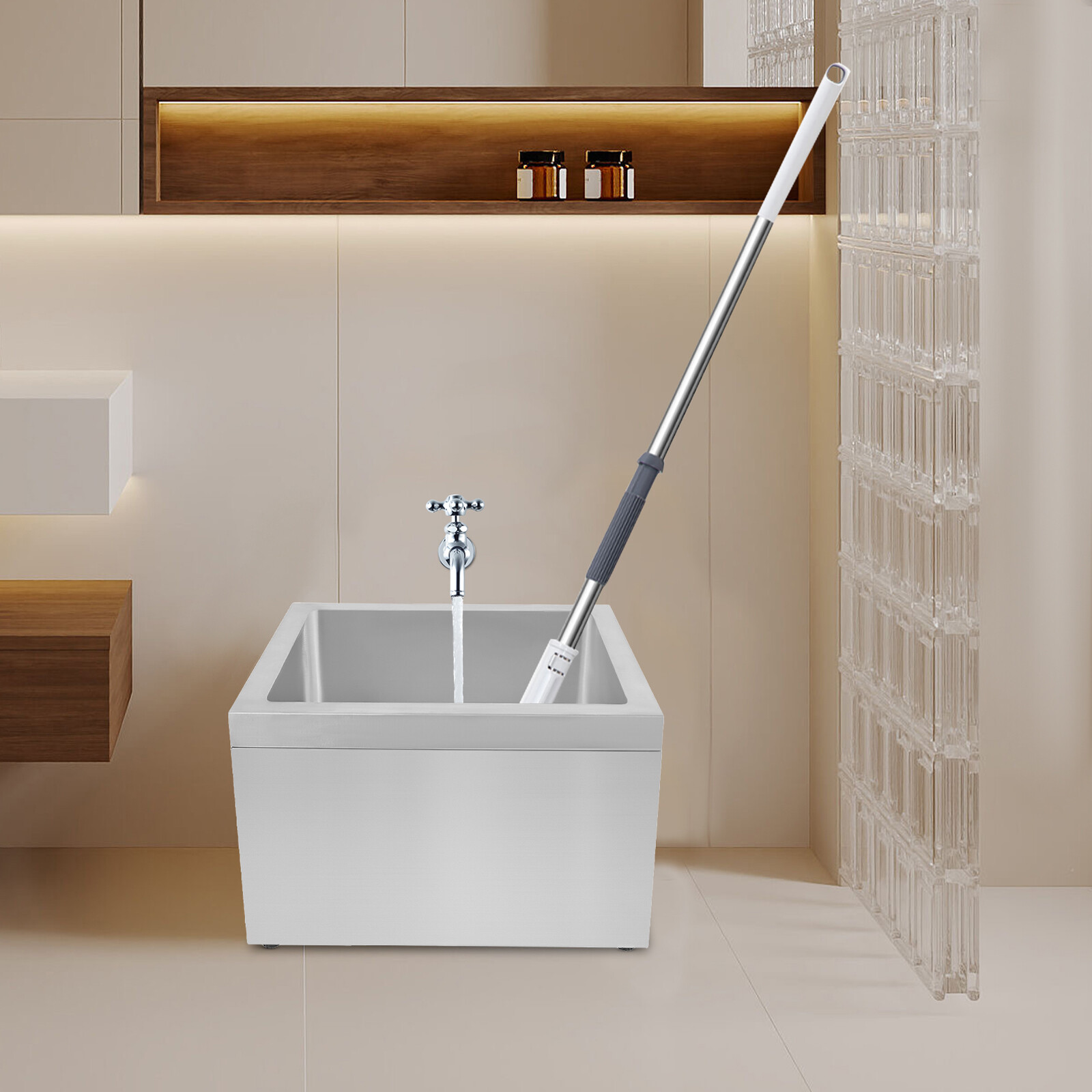 Stainless Steel Floor Kitchen Mop Sink 19″ x 22″ x 12″ 8″ Deep Basin Rectangular