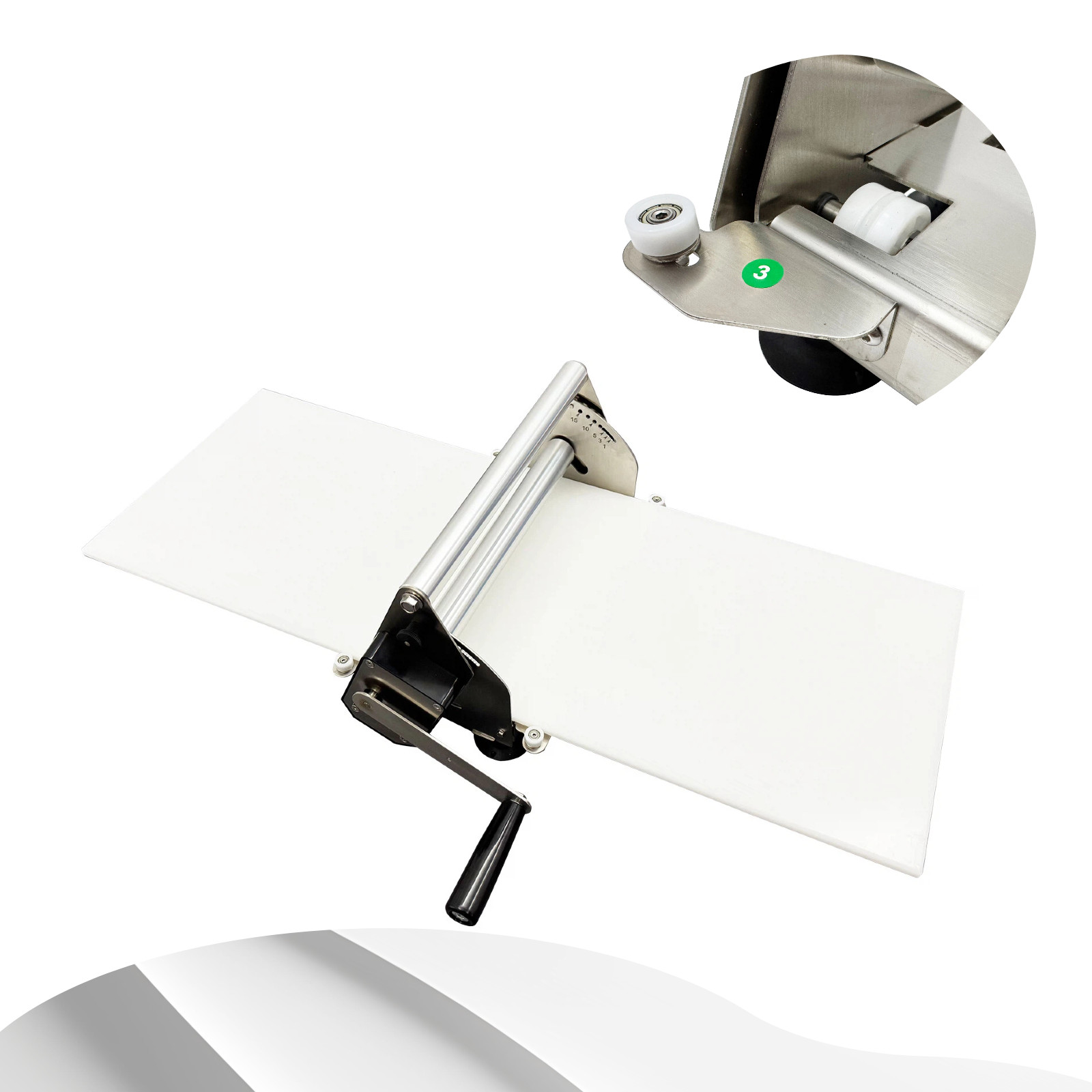 Stainless Steel Dough Roller Manual Sheeter Adjustable Thickness Max 0.89»
