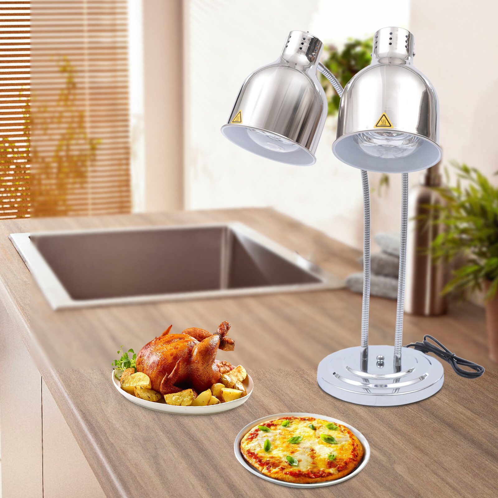 Food Heat Lamps with Dual 250w Bulbs Food Warmer Lights Buffet Food Warmer Lamp