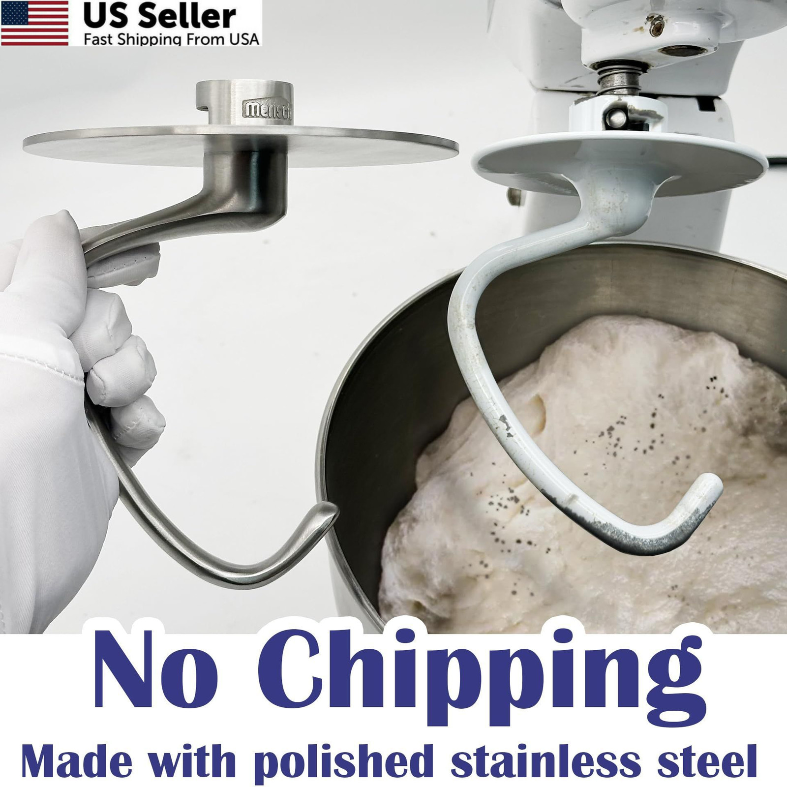 Merisch Anti-Climb Stainless Steel Dough Hook for KitchenAid MCH5, Sliver
