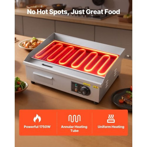 Commercial Electric Griddle, 21.06 x 11.81 inch, 1750W, 122-570?&deg;F Adjustabl