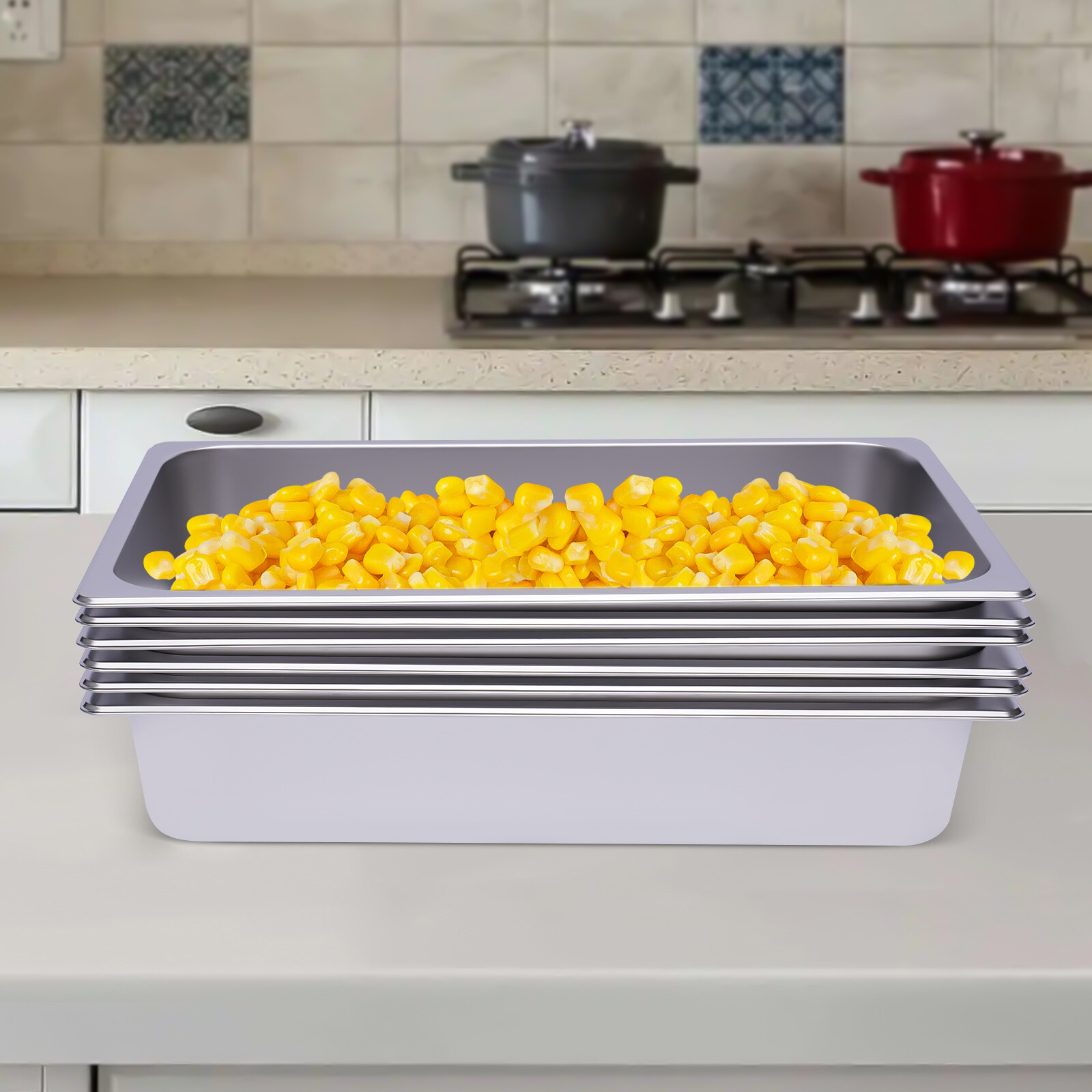 6-Pack 4 Inch Stainless Steel Steam Table Pans Deep Restaurant Steam Table Pans