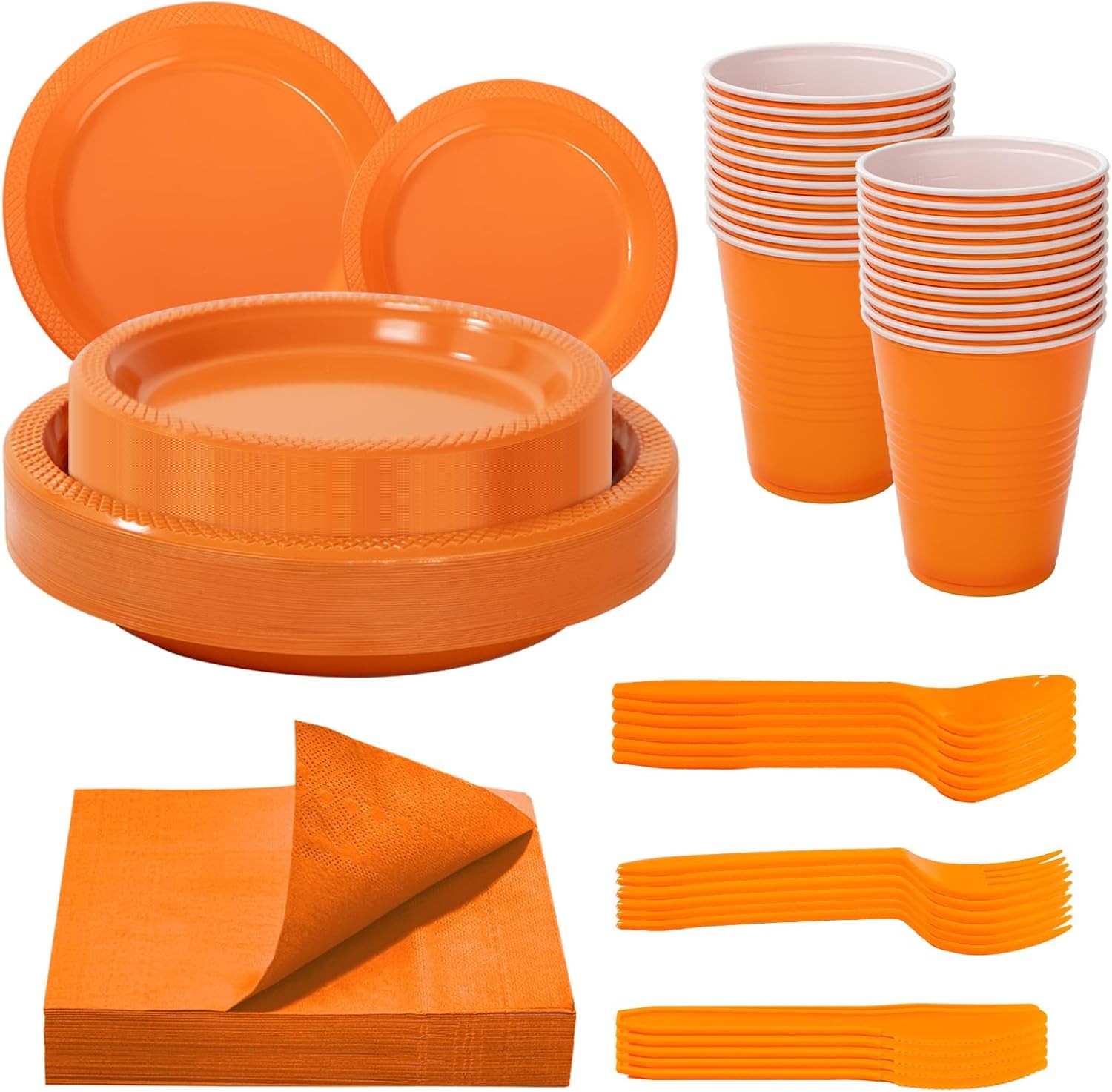 210Pcs Orange Disposable Plates,Plastic Dinnerware Set for Party,Includes: