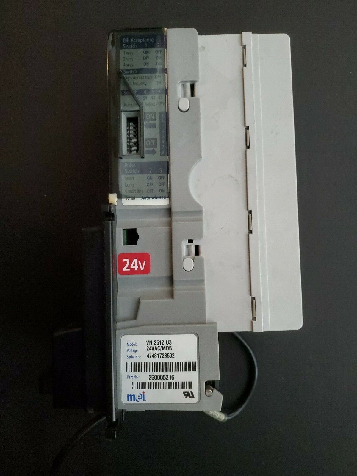 CPI MEI MARS VN2512 VN 2512 U3 $1 $5 BILL VALIDATOR ACCEPTOR W/ HARNESS MDB 24v