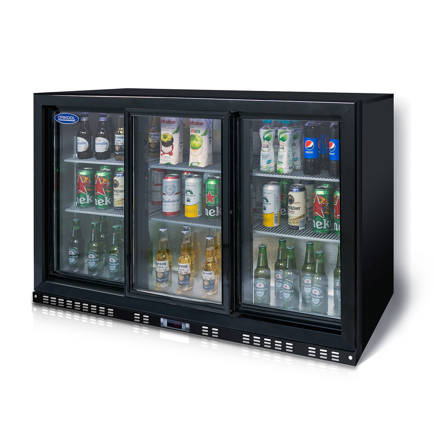 Back Bar Cooler 480 Cans,3 Sliding Doors,Stylish for Bar or Home