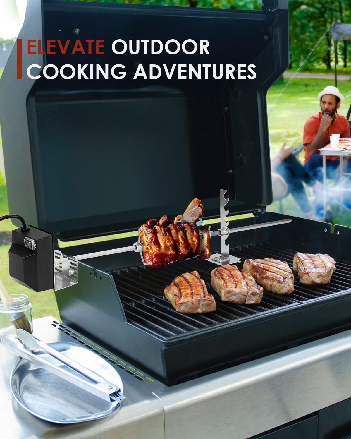 Rotisserie Grill Kit, Automatic Rotating BBQ, UL Certificated Universal black