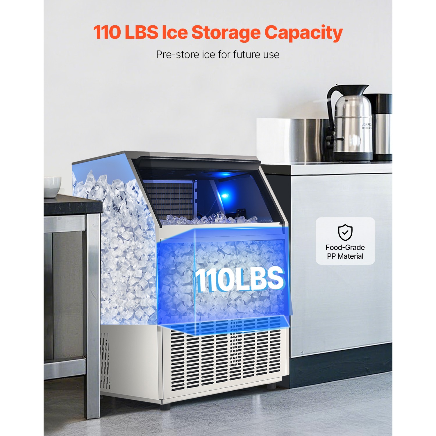 440lbs/24H Commercial Ice Maker industrial Restaurant Ice Machine 110lb Storage