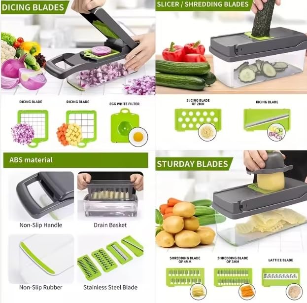 14-in-1 Vegetable Chopper with 12.5 Inches X 4.5 X 4.0 Inches, Green