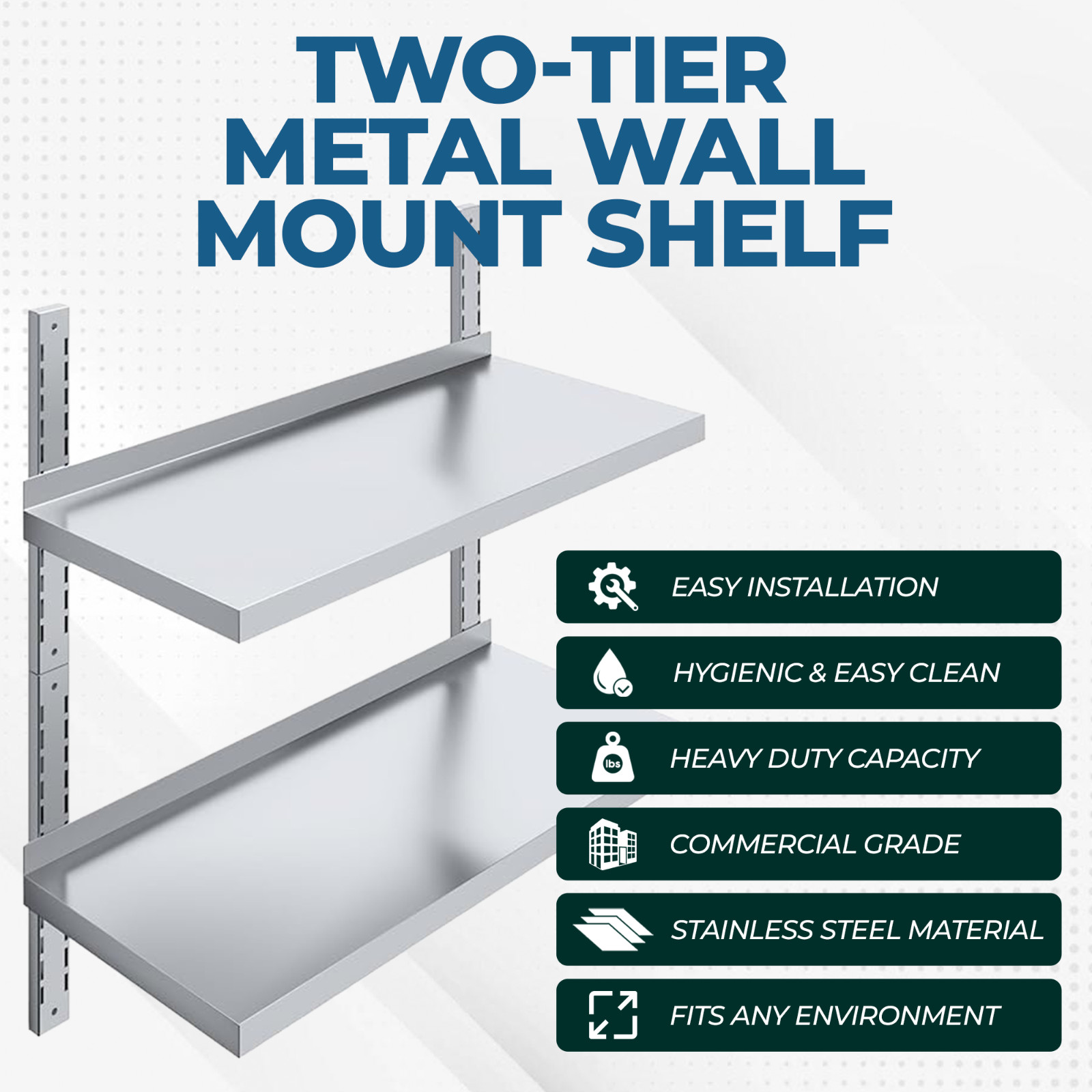 16″ x 60″ Two-Tier Metal Wall Mount Shelf | Stainless Steel Commercial Shelving