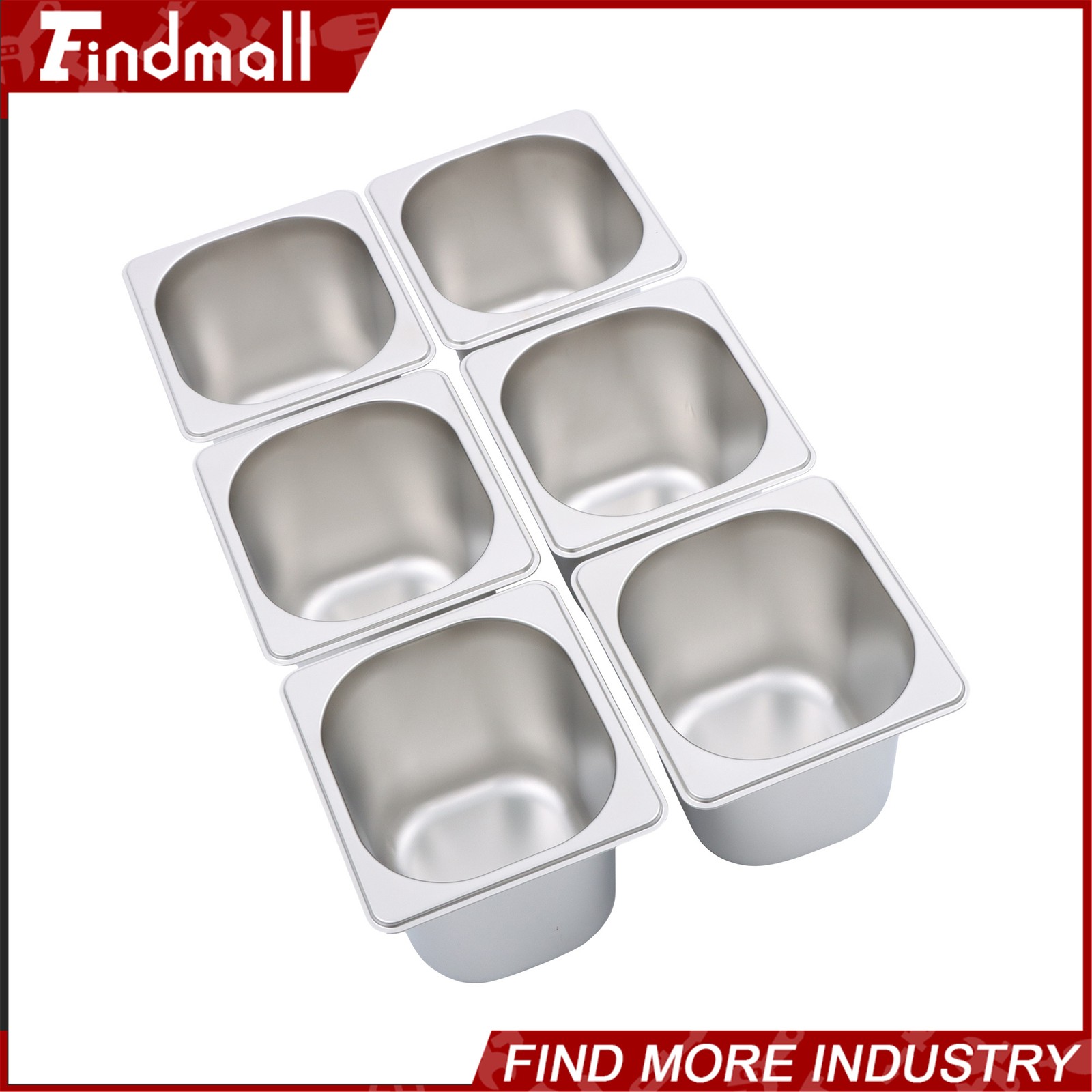 Findmall 6 Pack Set 6″ Deep 1/6 Size Steam Table Pans Hotel Prep Buffet Pan