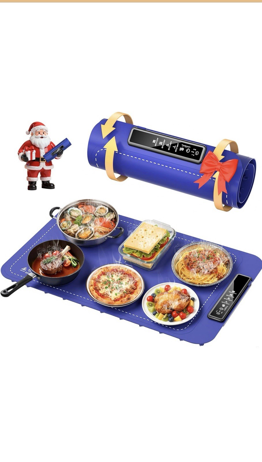 Electric Warming Tray Food Warmer, 4 Temperature Levels, 3 Timer Settings, Blue