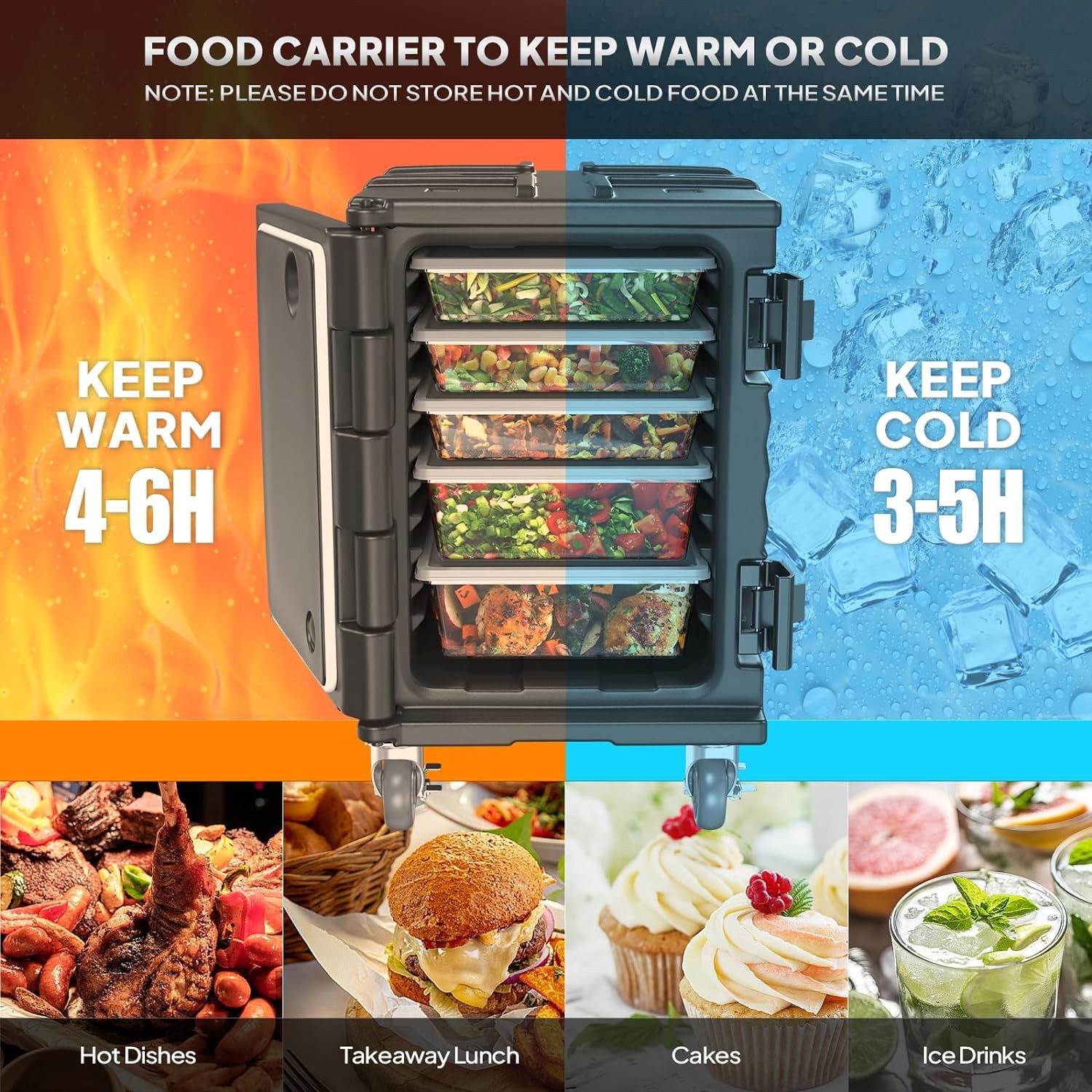 82 QT Hot Box Food Warmer, Insulated Food Pan Carrier with Lockable Wheels Black