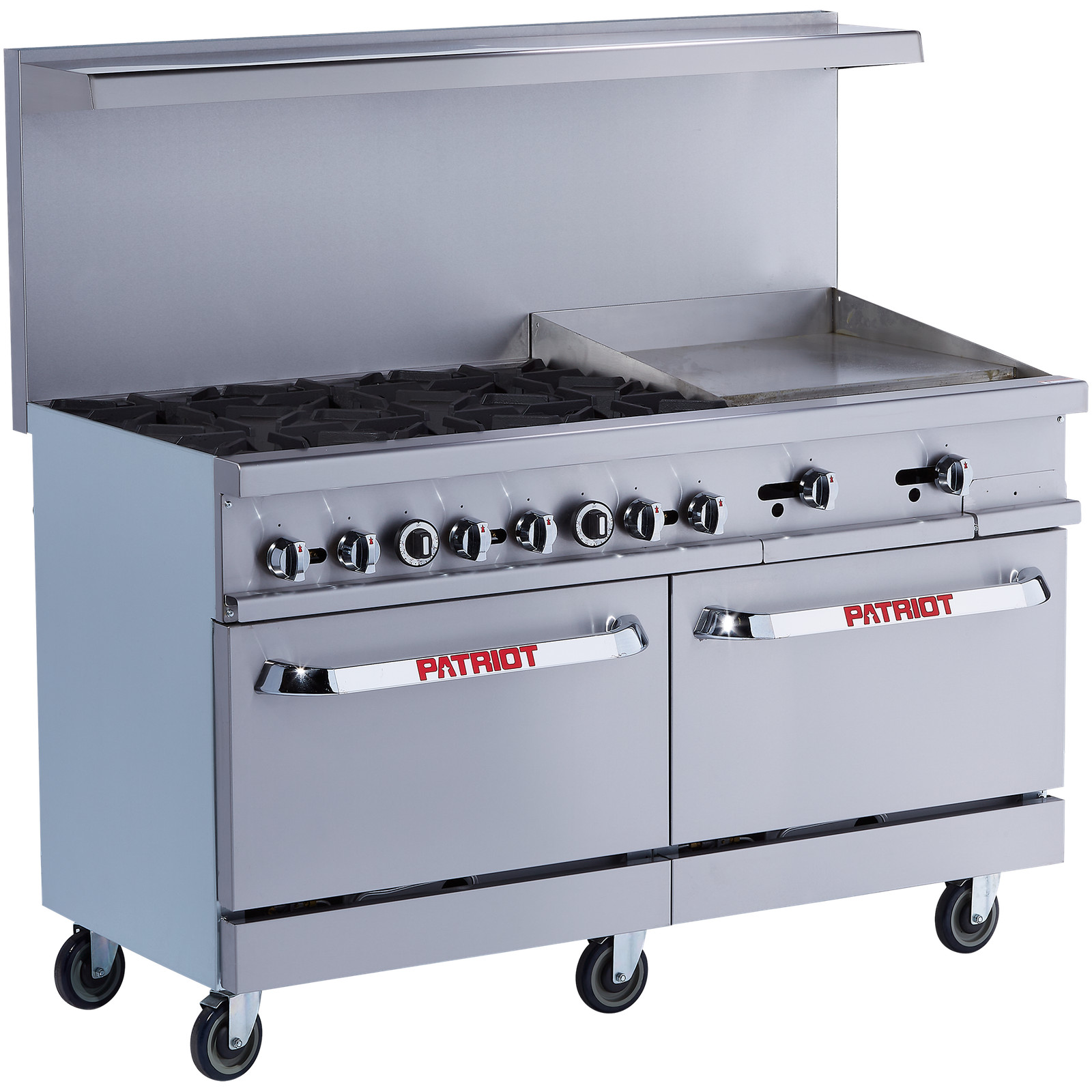 Patriot PT-R60-24MG Commercial 6-Burner Natural Gas Range with 24″ Griddle 60″W