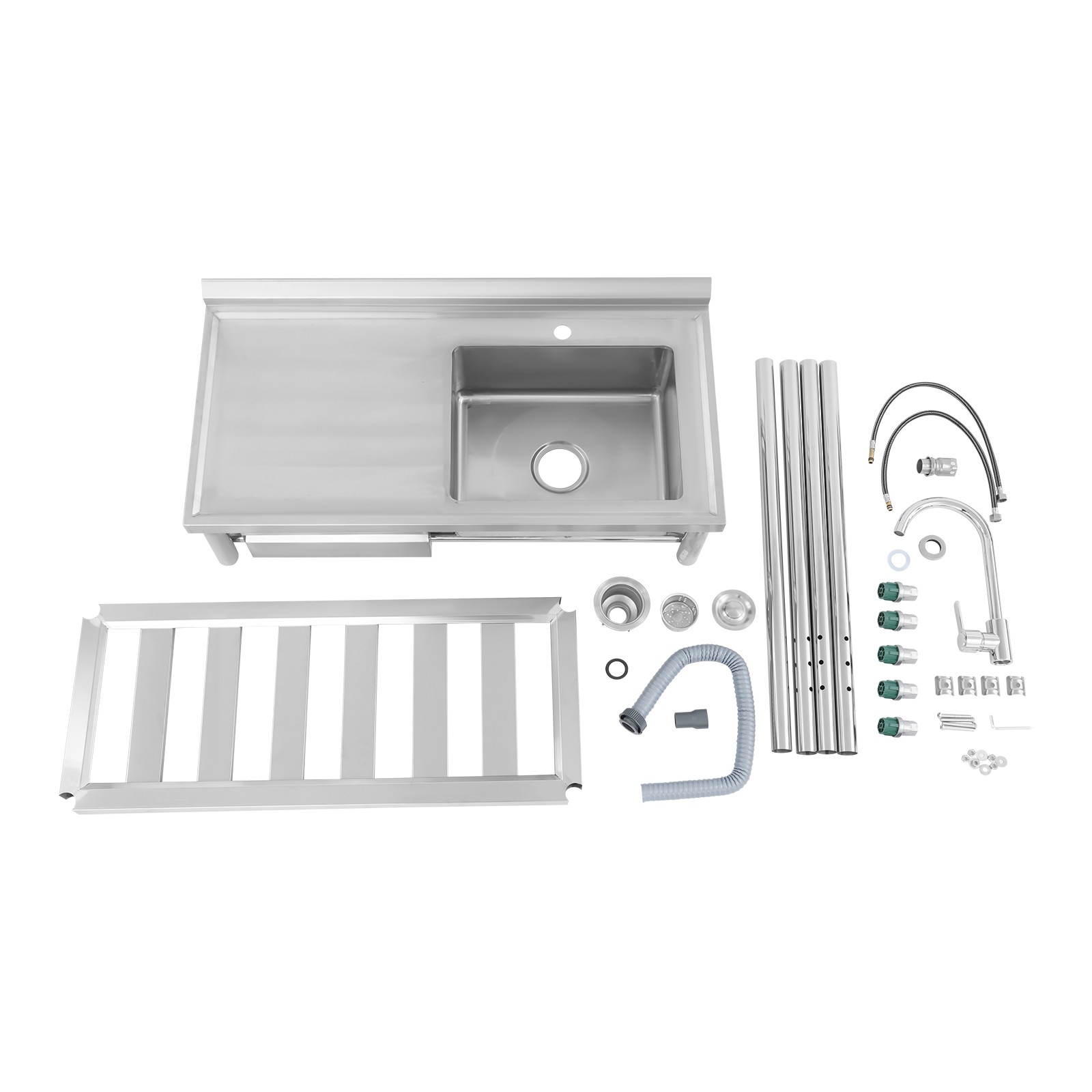 Kitchen Freestanding Stainless Steel Utility Sink w/ Cabinet Pull-Out Faucet