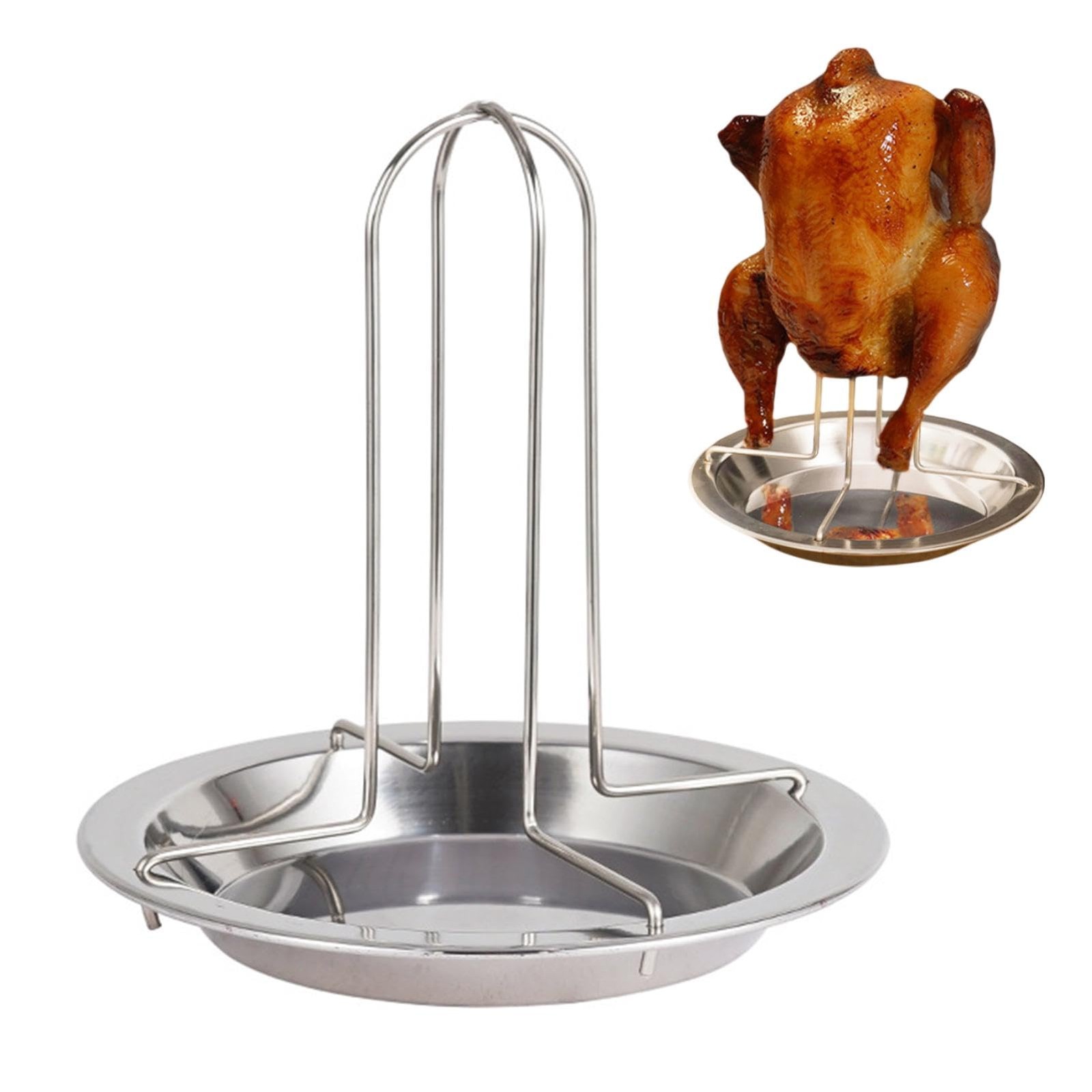 Qirvaten Chicken Roaster Rack, Stainless Steel Beer Can Holder Silver