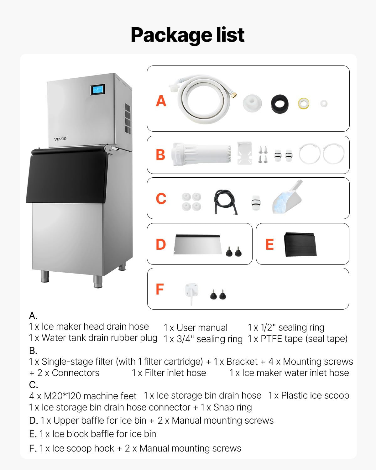 Commercial Ice Maker Machine, 360LBS/24H Ice-Making Machine with 250LBS Large St