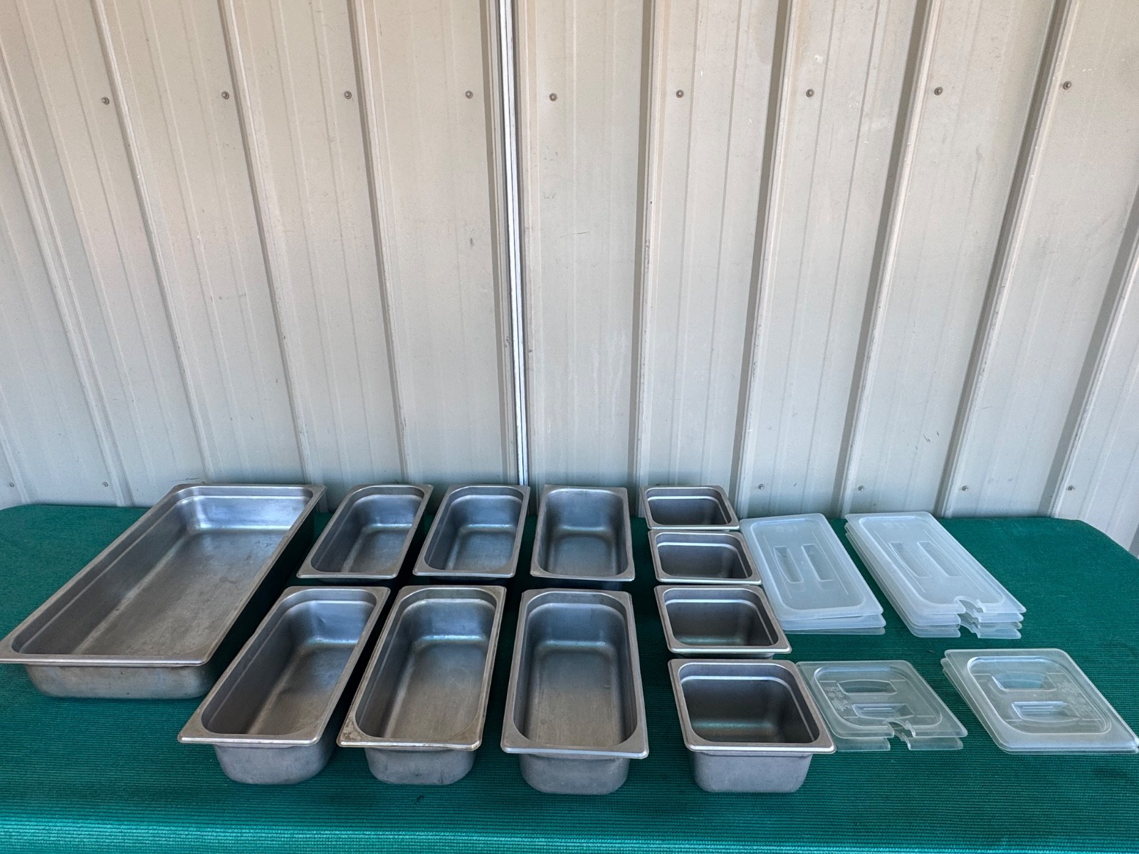 Lot of 11 Stainless Steel 4 inch Deep Steam Table Pans with Lids