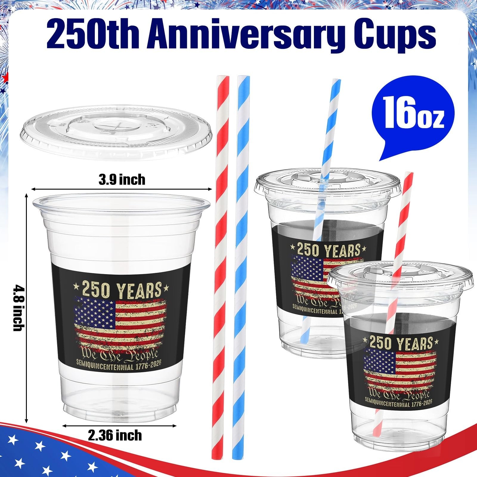 50 Pcs 250th 4th of July Cups USA Anniversary Party Supplies America Patrioti…