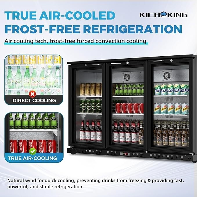 Back Bar Cooler 53.2″ W Beverage Refrigerator 3 Doors Counter Height Beer Fridge