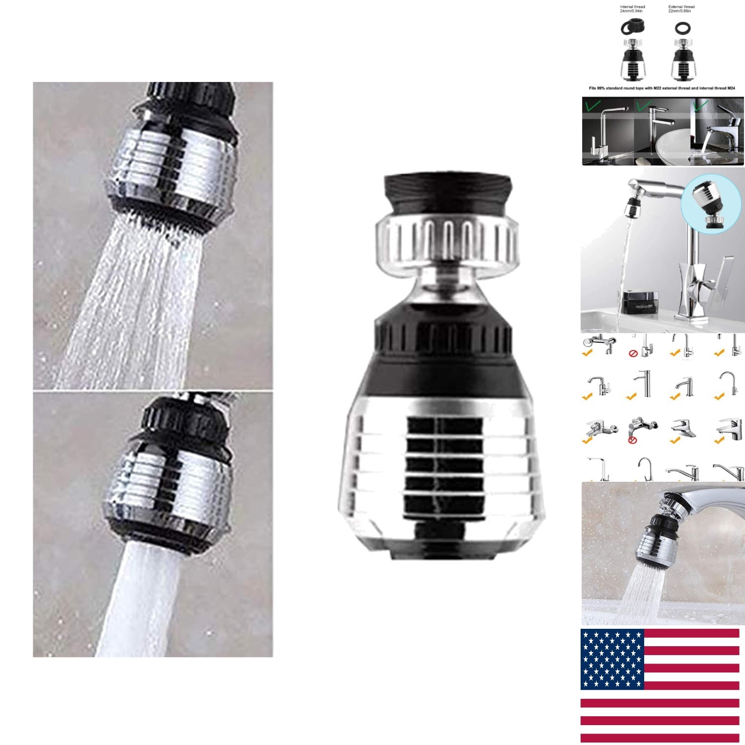360° Swivel Water-Saving Faucet Aerator With Two Spray Modes – Polished Finish