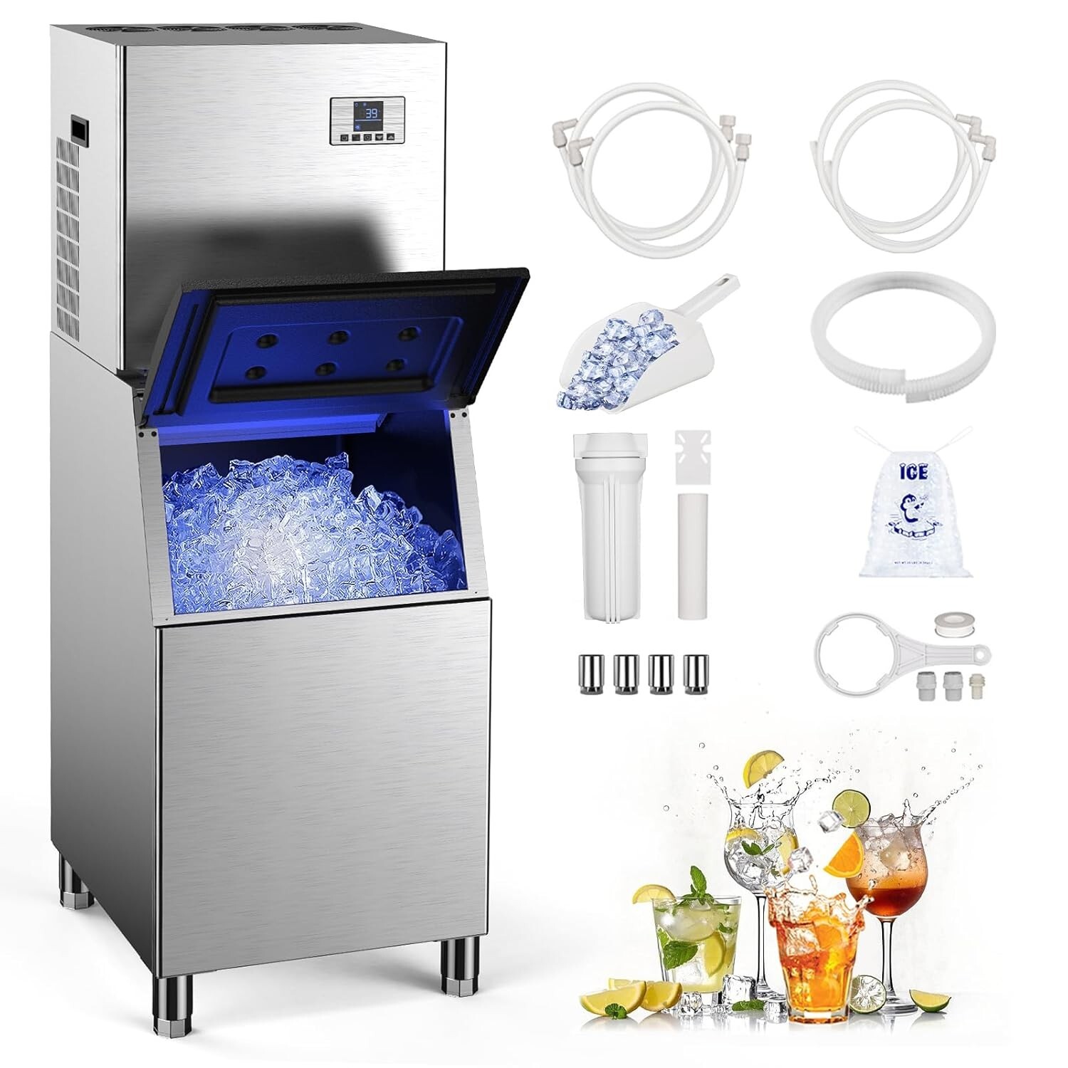 Commercial Ice Maker Machine 550lbs/24h,Large Capacity 400lbs with Self Cleaning