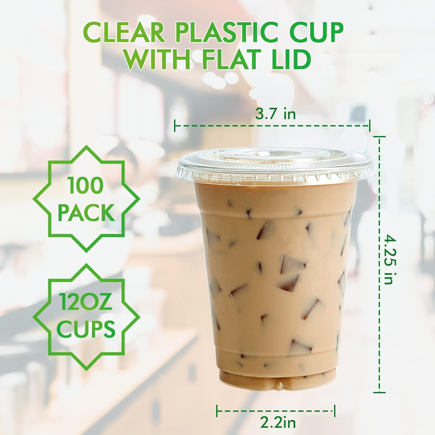 100 Sets 12 Oz Clear Plastic Cups with Flat Lids, 12 Oz Disposable Drinking Cups