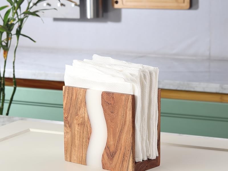 Acacia wood & Transparent Epoxy resin Napkin holder for table, Rustic farmhouse