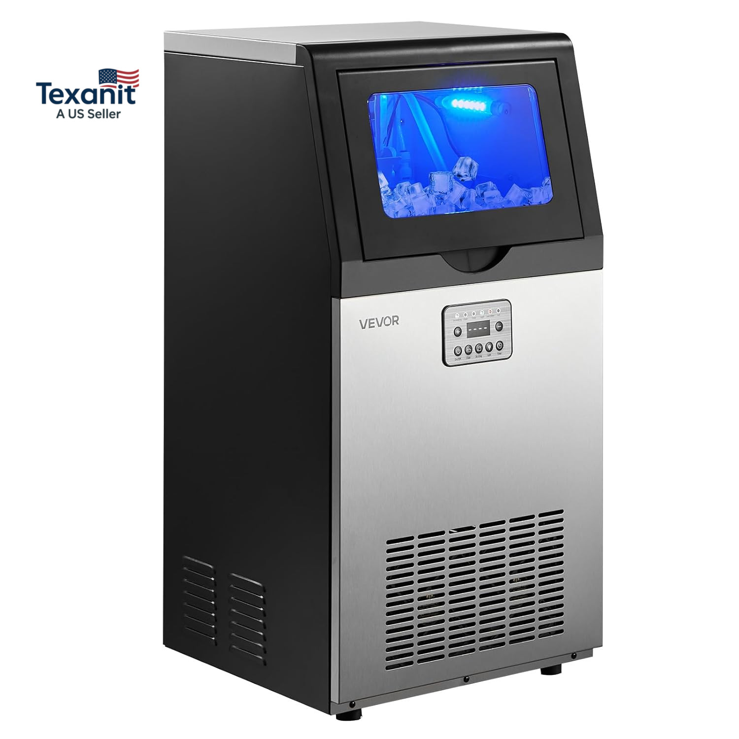 Commercial Ice Maker Machine, 100 Lbs/24H with 30 Lbs Storage Capacity, Built-In
