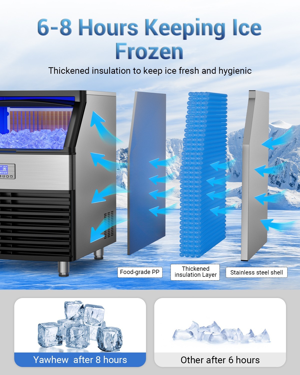 450LBS Commercial Ice Maker Freestanding Stainless Steel Bar Ice Cube Machine