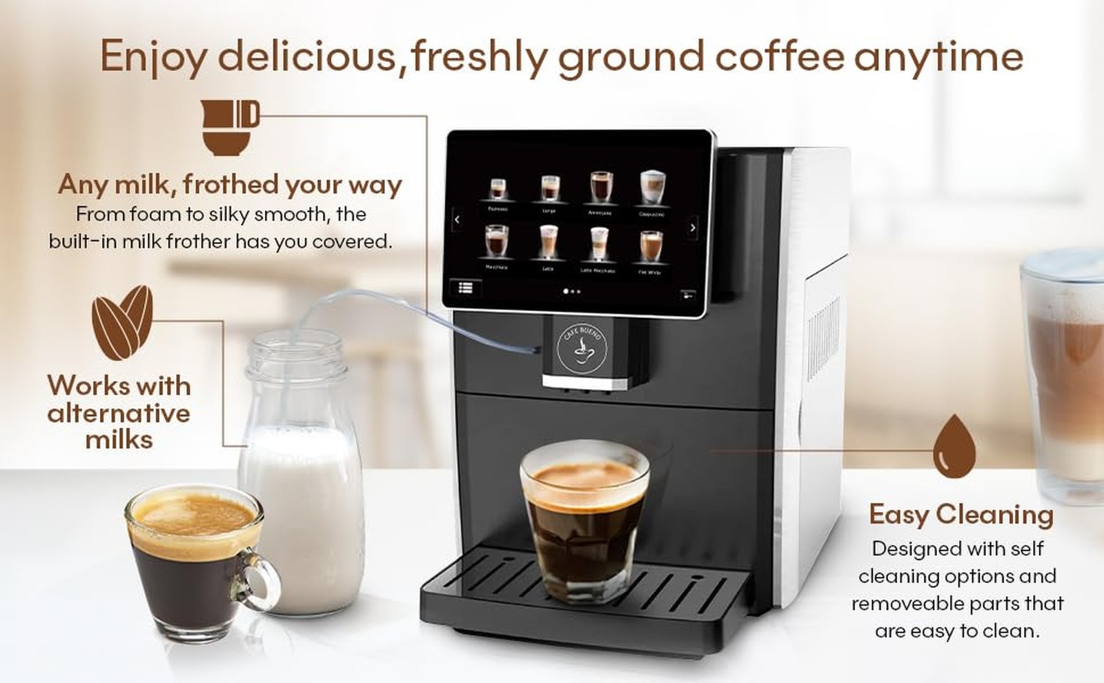 Super Automatic Espresso Machine For Home – Coffee Machine With Grinder & Mil…