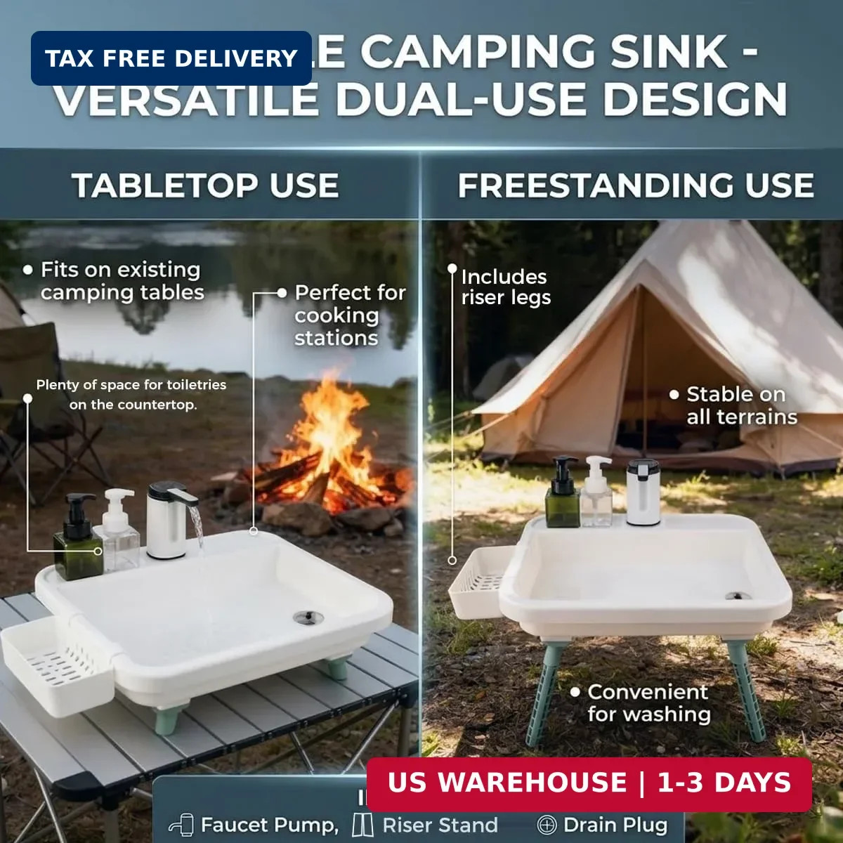 Portable Hand Washing Station with Electronic Faucet Adjustable Outdoor Sink Sta