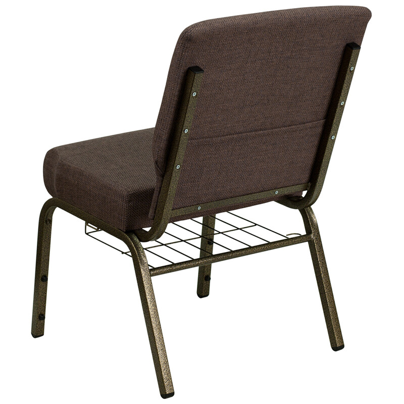 50x Brown 21» Wide Church Chairs Gold Frame Book Rack 4” Seat Cushion 800 Lb wt