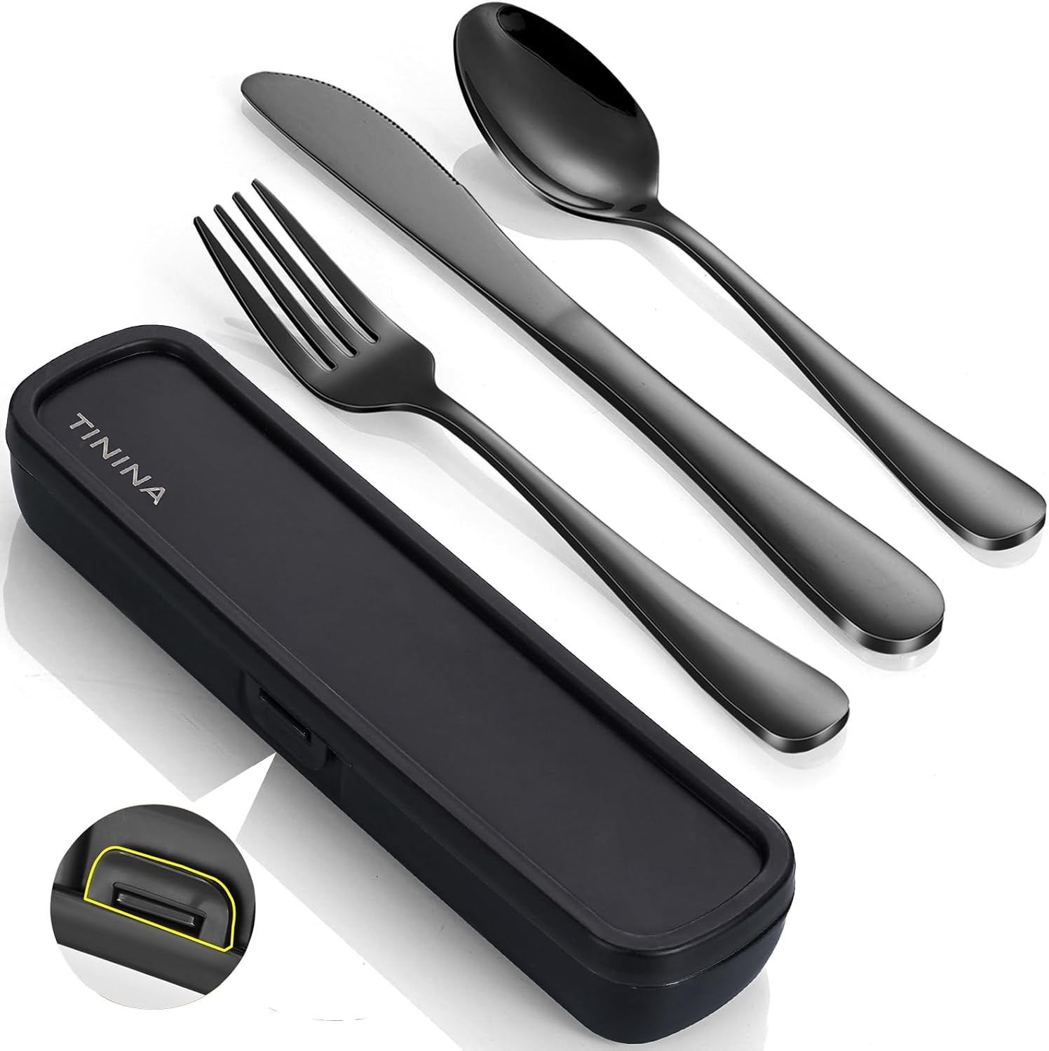 Travel Utensils with Case, 4-Piece Stainless Steel Portable Cutlery Set,