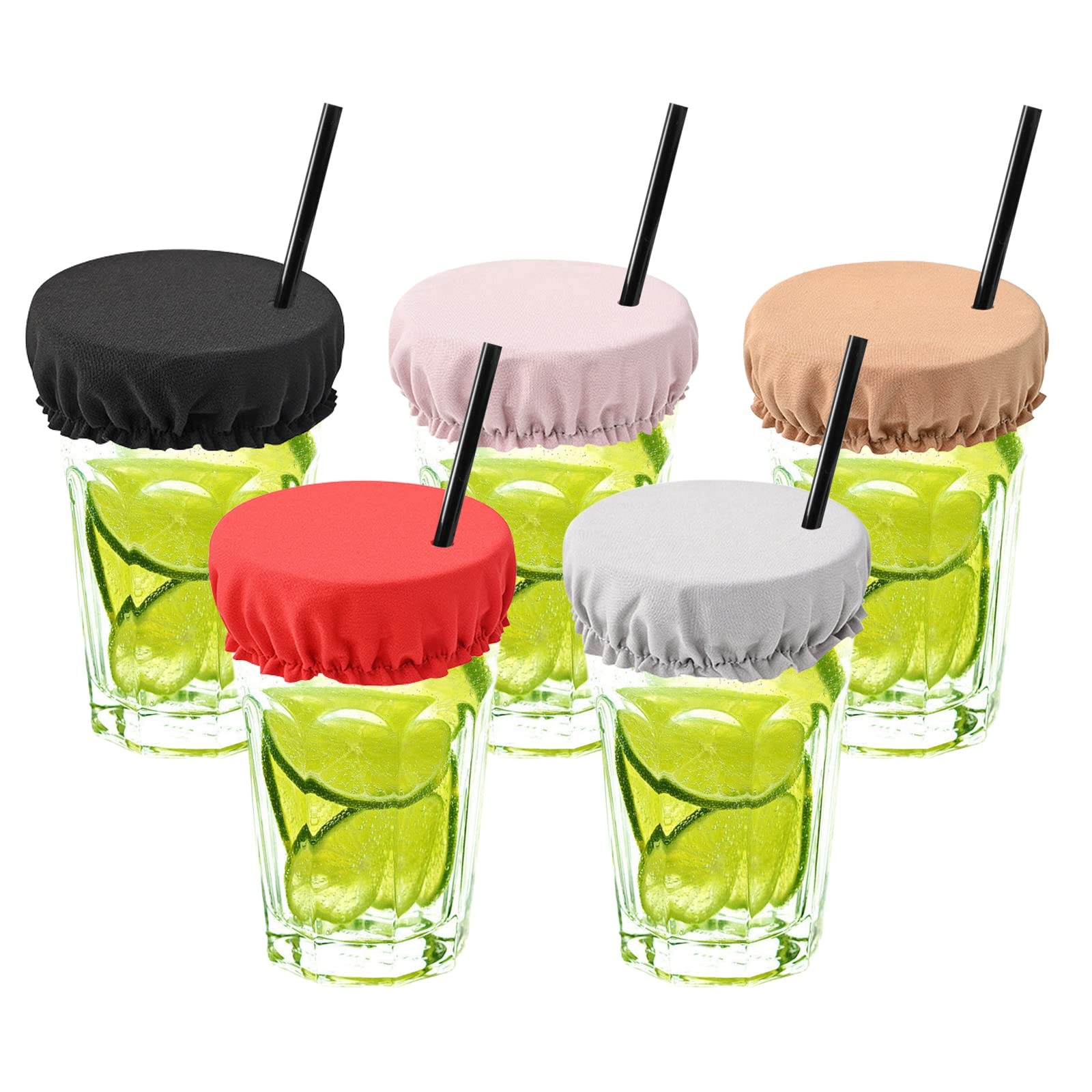 5 Pcs Drink Covers for 9.5cm, Red, black, gray, yellow, lotus root starch
