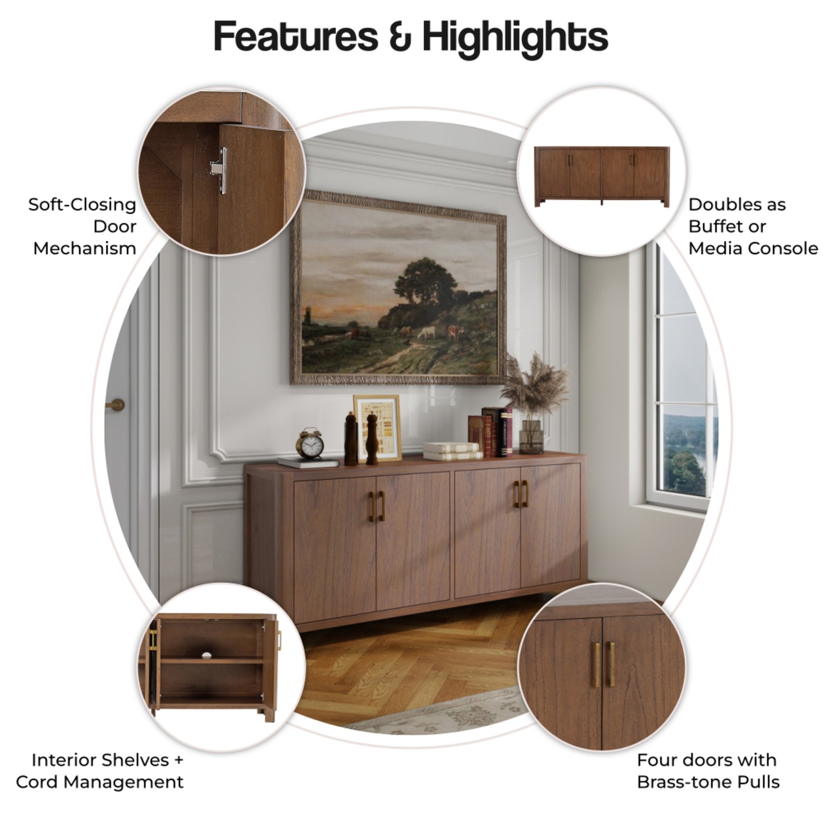 New Pacific Direct Trevin Buffet 72″ 4 Doors in Walnut