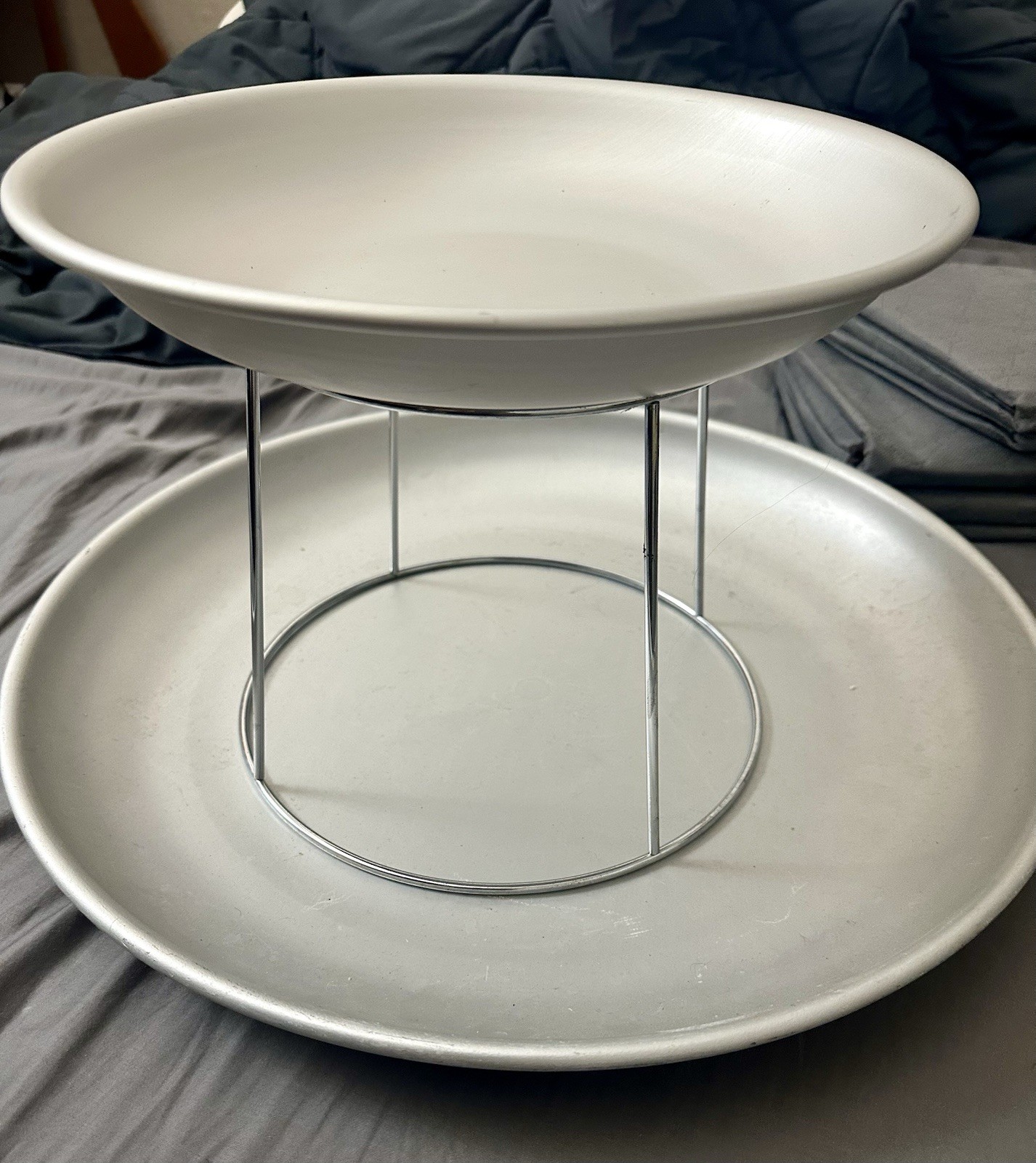 2 Tier Seafood Tower Set Small Aluminum Trays Stand Included 12”, 17.75”